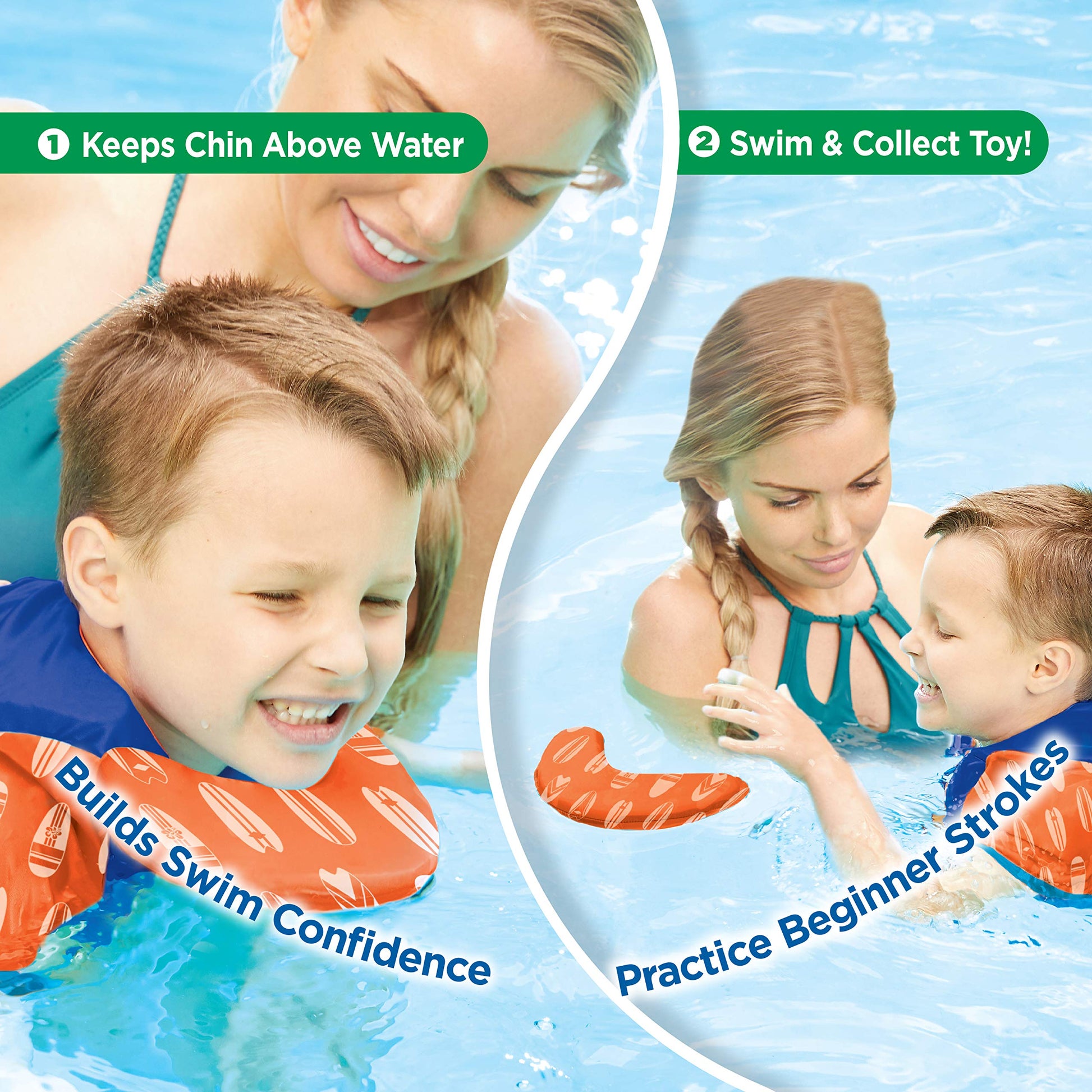 Chaleco de Natación SwimSchool Azul Naranja con Mangas de Hombro y Correa Ajustable