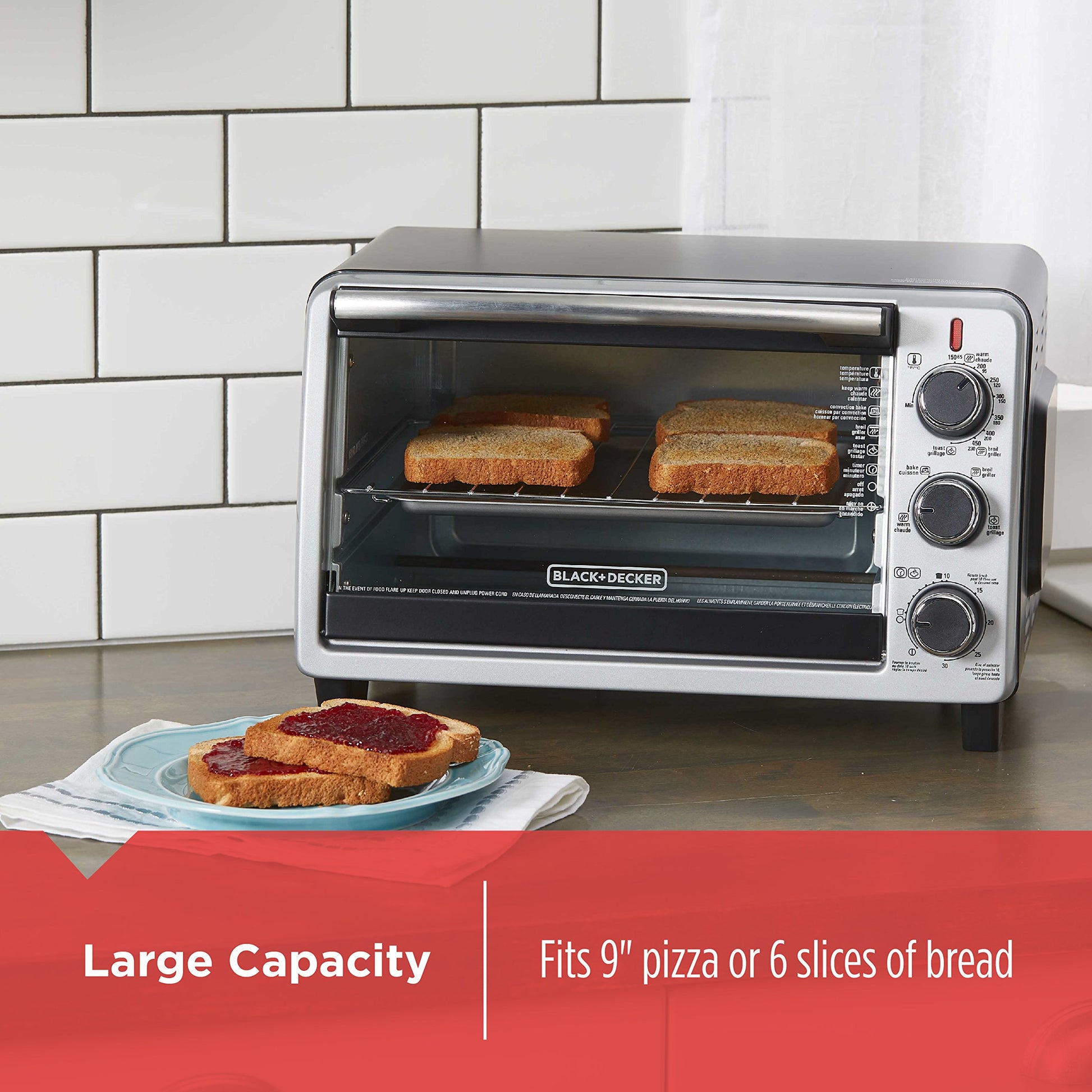 Black+Decker TO1675B Horno tostador de convección para 6 rebanadas, para cubierta, TO1950SBD, Negro, Una talla, 1