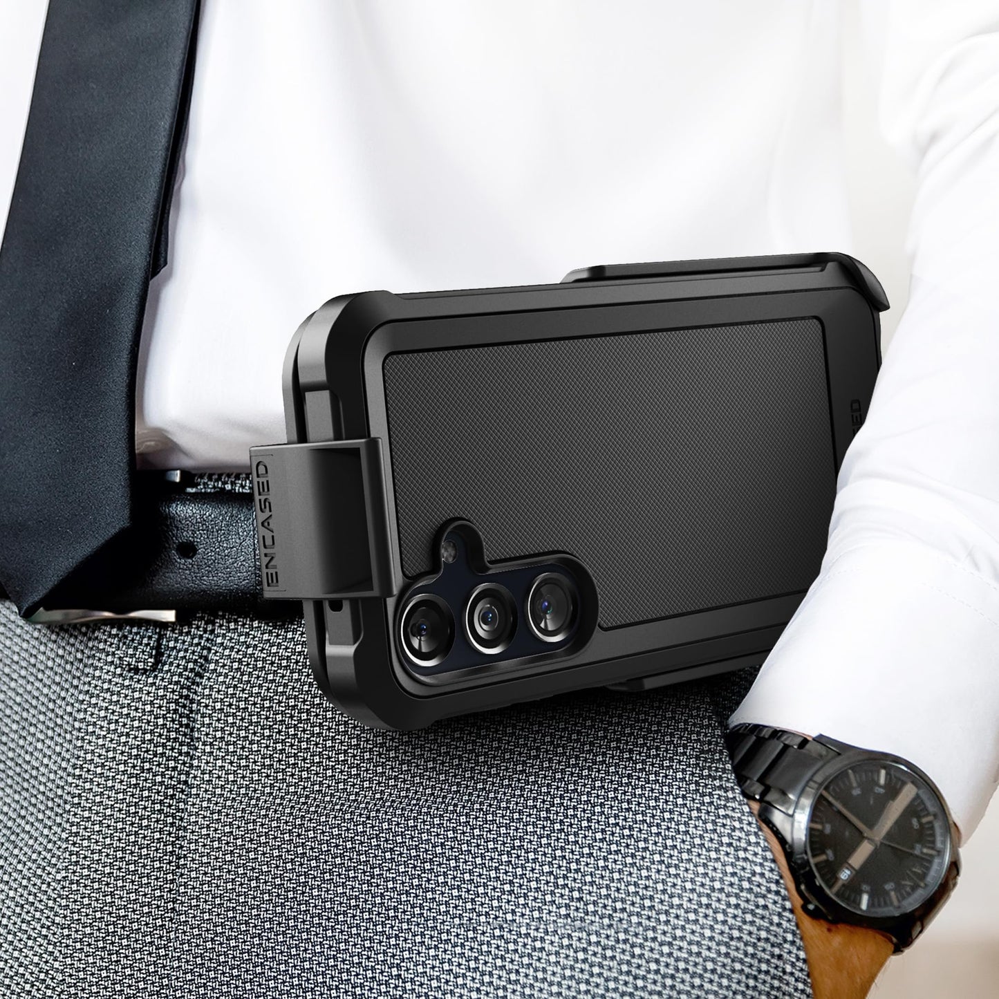 Funda protectora resistente para Samsung Galaxy A35 5G con clip para cinturón y protector de visualización (vidrio templado), color negro
