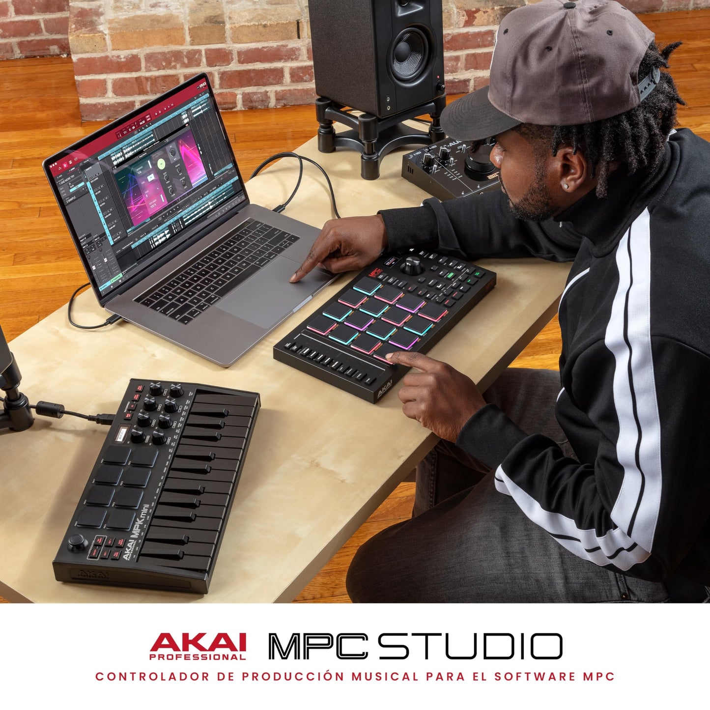 Controlador MIDI AKAI Professional MPC Studio Negro con 16 Pads RGB Sensibles a la Velocidad y Pantalla