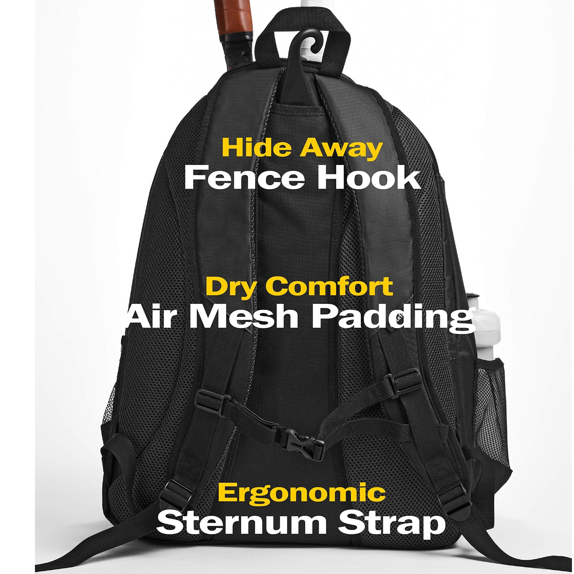 Athletico Premier - Mochila de tenis con compartimento acolchado para 2 raquetas, compartimento separado y ventilado para zapatos, bolsas de tenis para hombres o mujeres, Negro