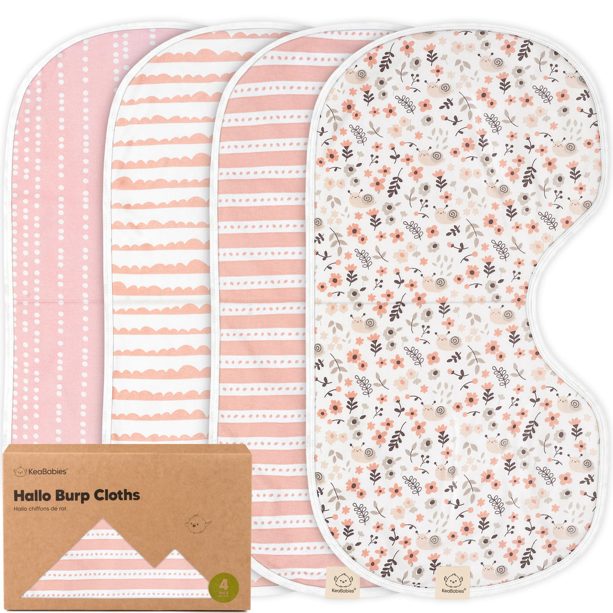 KeaBabies - 4 paños para eructos para bebé niña, niño, algodón orgánico