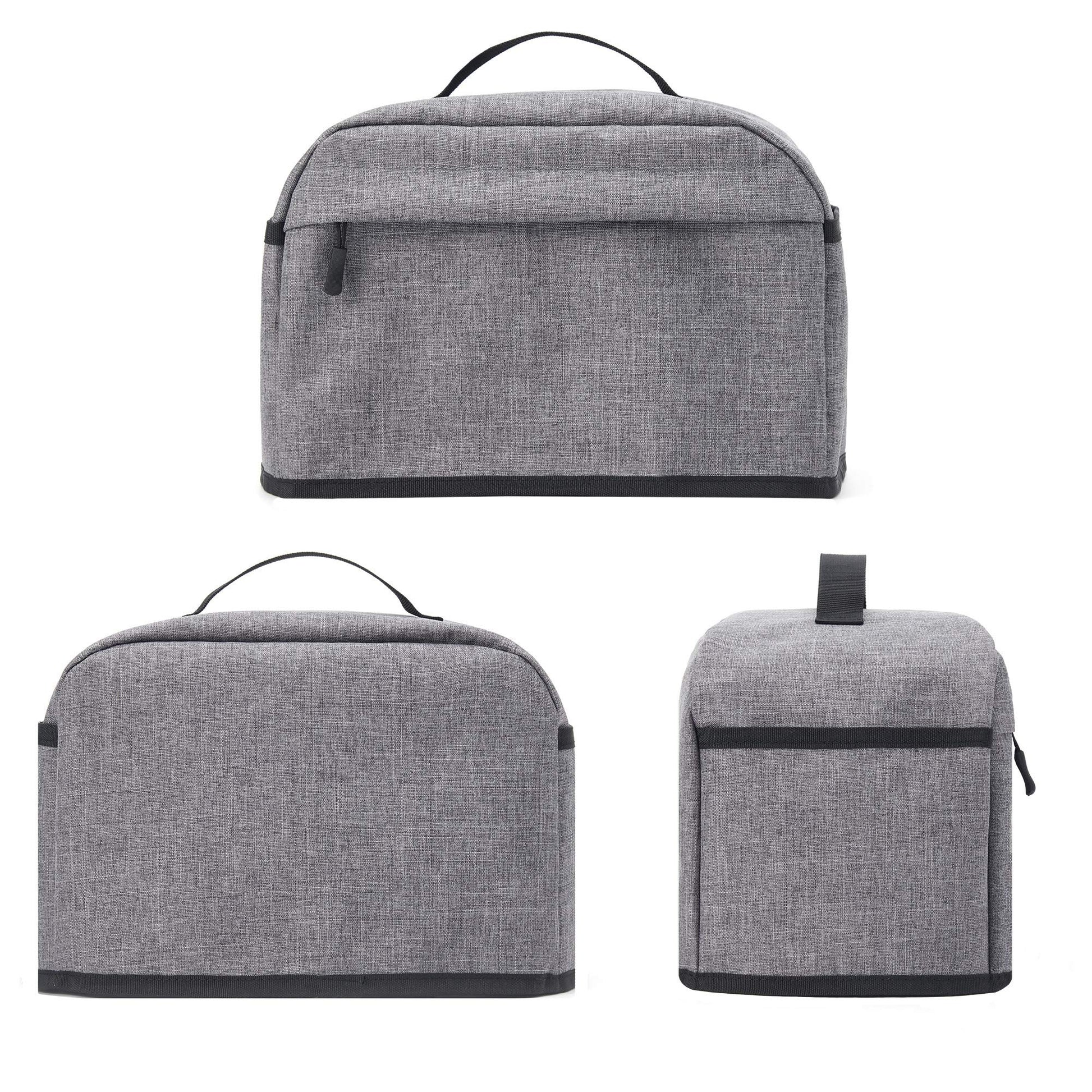 VOSDANS 2 Slice Toaster Cover with Zipper & Open Pockets Kitchen Small Appliance Cover with Handle, Dust and Fingerprint Protection, Machine Washable, Grey (Patent Design)