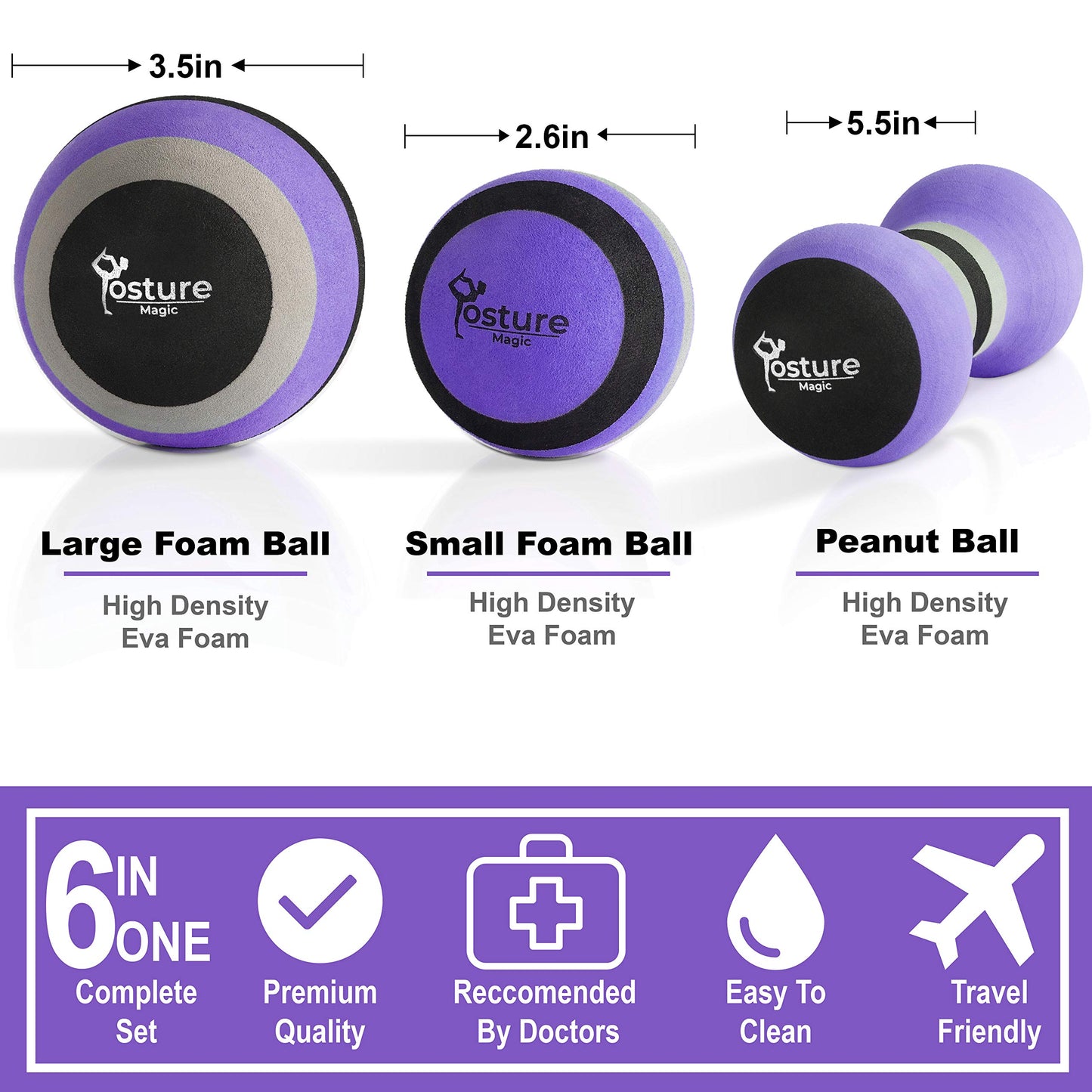Kit de Bolas de Masaje Posture Magic Morado para Liberación Miofascial y Masaje de Tejidos Profundos
