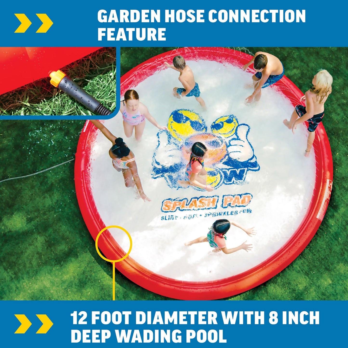 Almohadilla Inflable WOW Sports Gigante Azul con Rociador de Agua para Fiesta de Verano