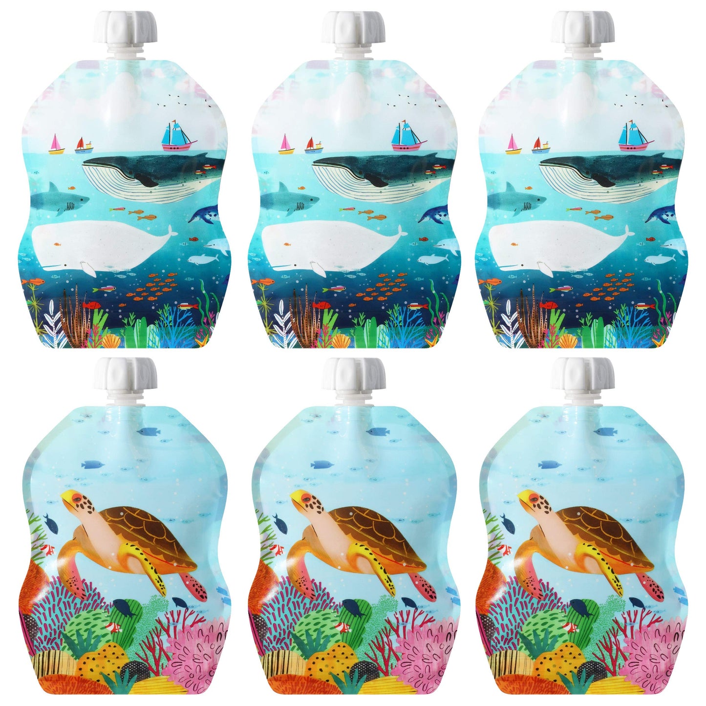 ChooMee Bolsas reutilizables para alimentos para bebés, 8 onzas | doble cremallera, parte inferior ancha, libre de BPA, 6 CT | SnakPack Sealife