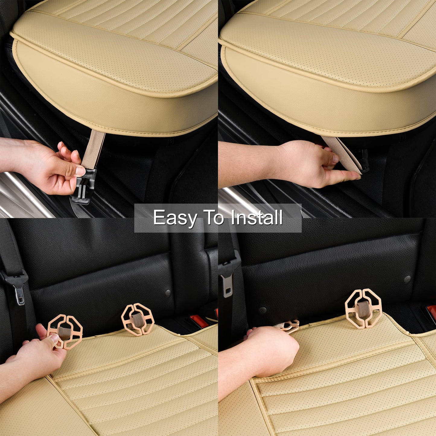 Sunny color Fundas para asiento trasero, cojines para asiento trasero, protector de banco para auto con piel de PU transpirable y fondo antideslizante universal para 4 estaciones (Beige, 155 cm x 52