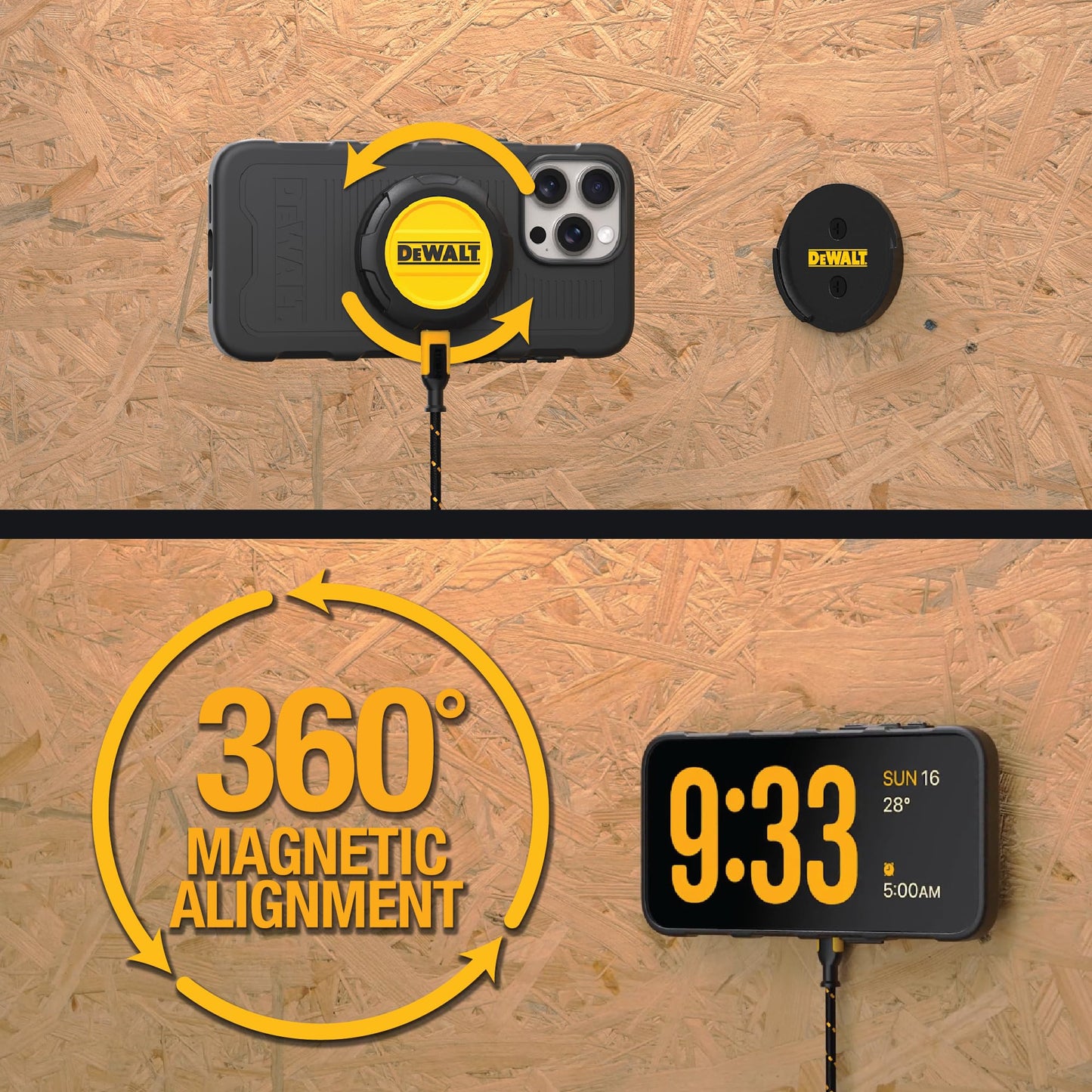 DEWALT Cargador inalámbrico, almohadilla de carga inalámbrica rápida de 15 W máximo, compatible con iPhone 16/15 Series 14/13/12, incluye placa de montaje en pared (sin adaptador de CA)