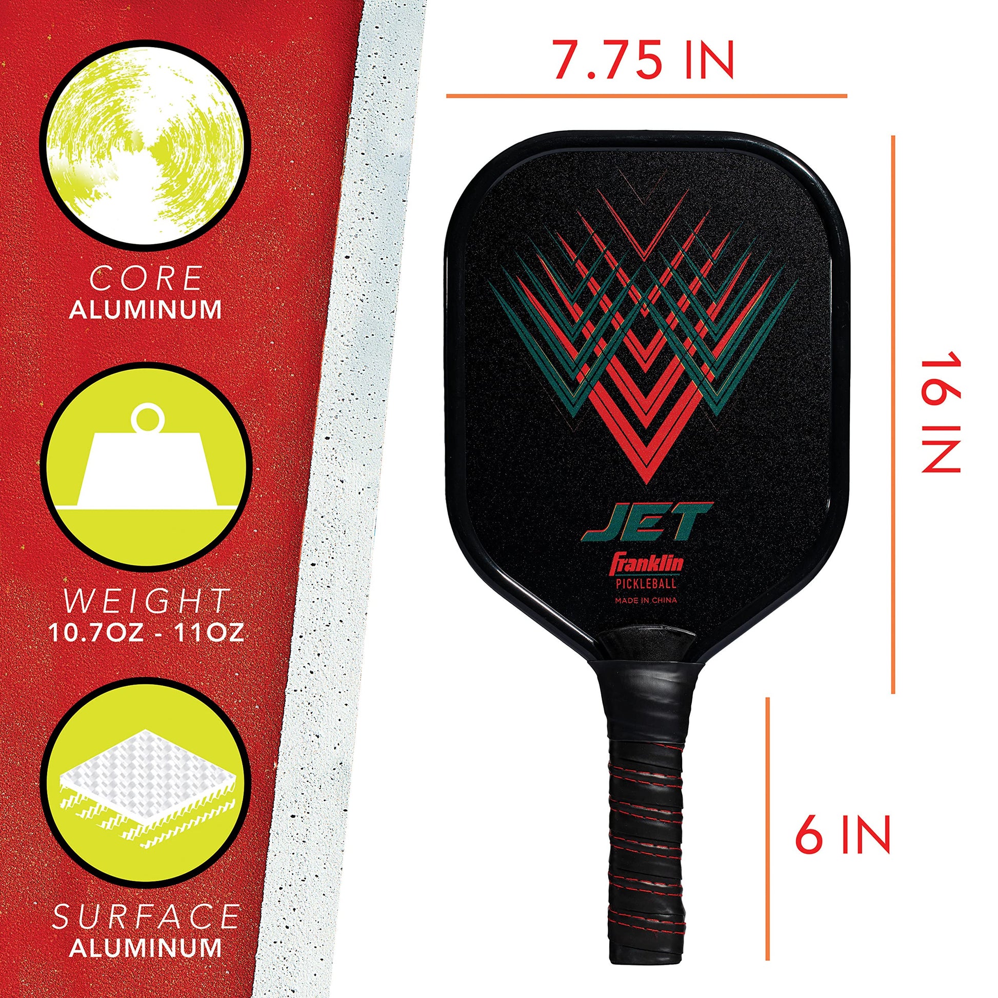 Franklin Sports Pickleball Paddle – Raqueta de Aluminio para Pickleball – Jet – Rojo – Aprobado por Estados Unidos Pickleball (USAPA)