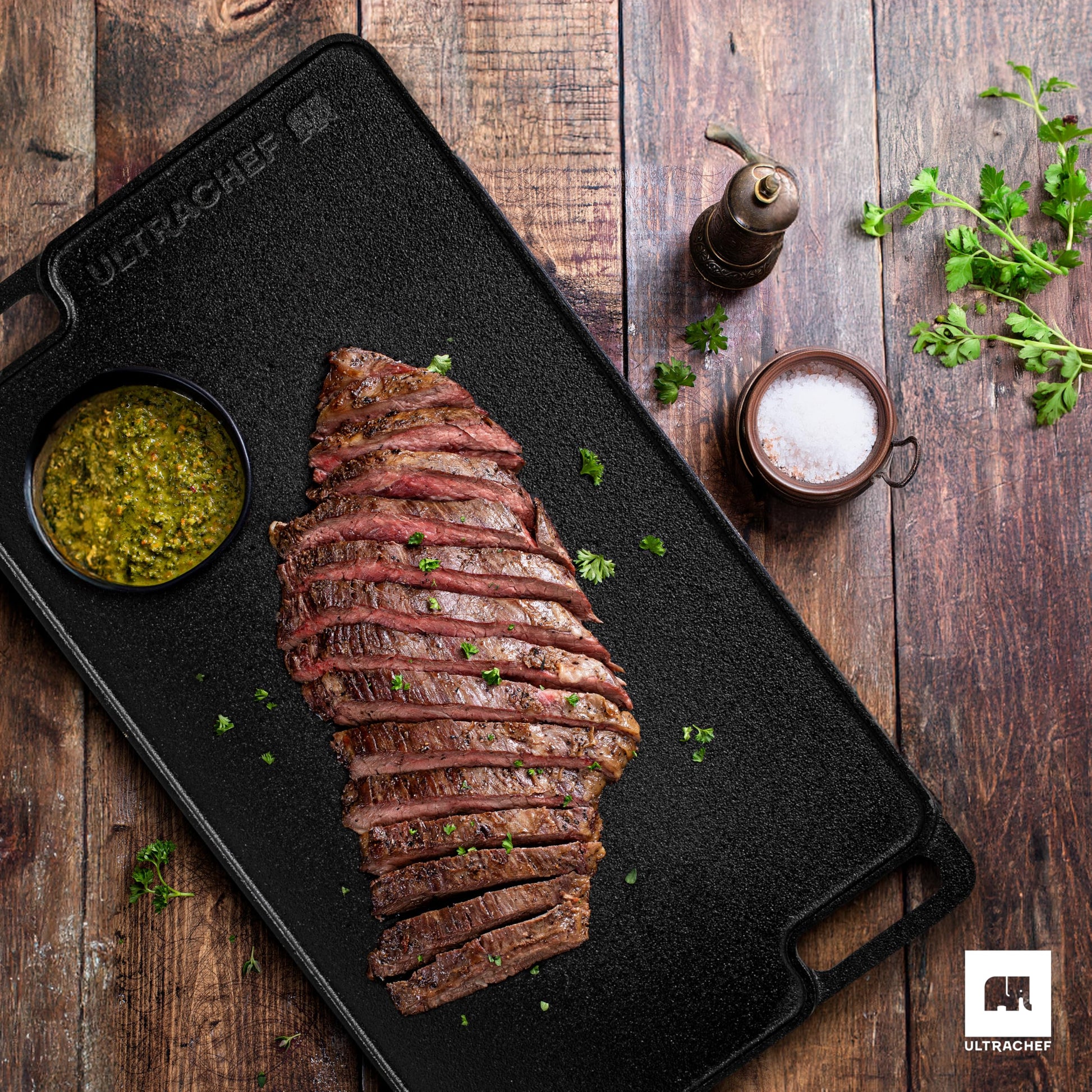 Plancha ULTRACHEF Negro Reversible de Hierro Fundido Rectangular 45 x 26 cm