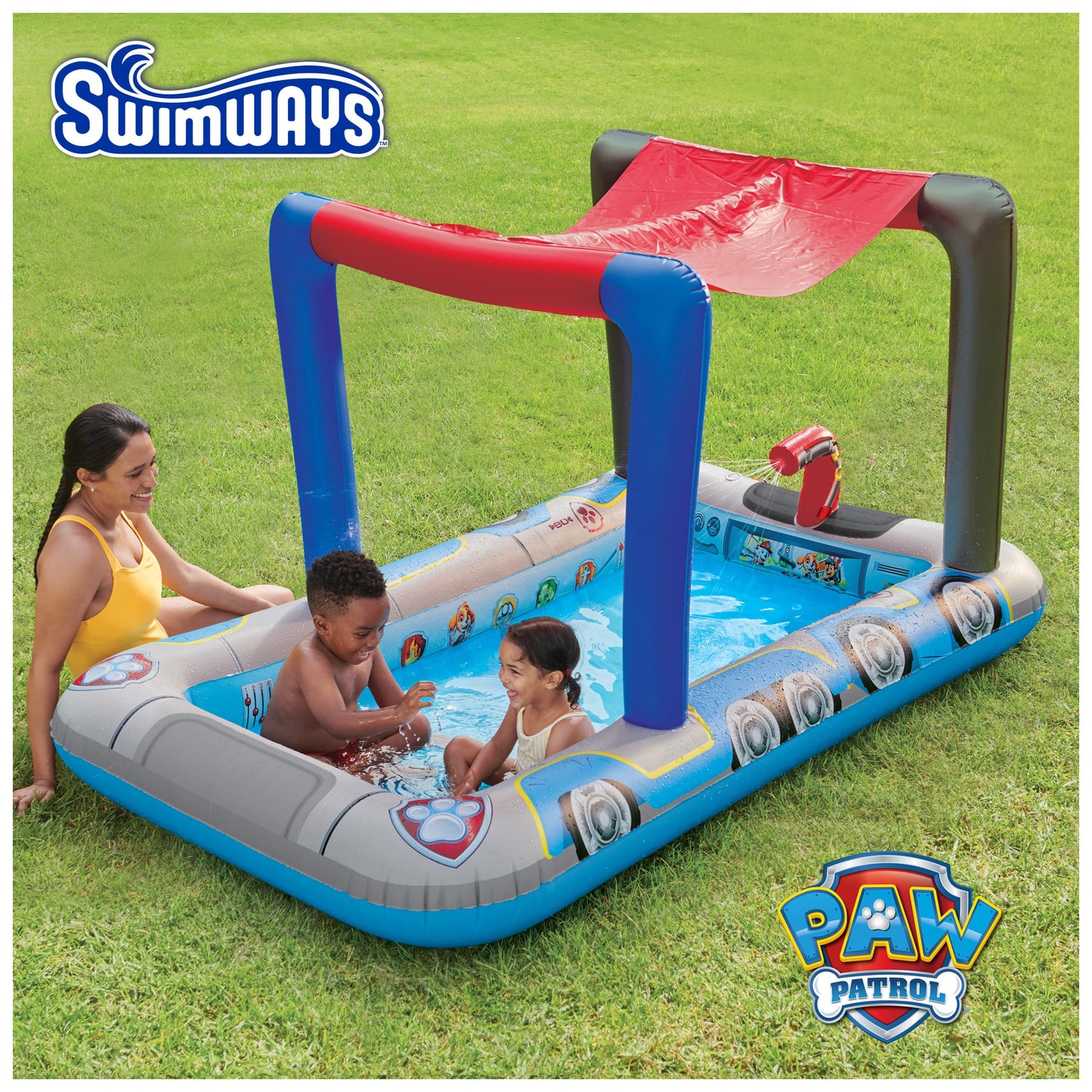 Piscina Inflable de Lujo SwimWays Paw Patrol Azul con Toldo para Niños de 3 Años en Adelante