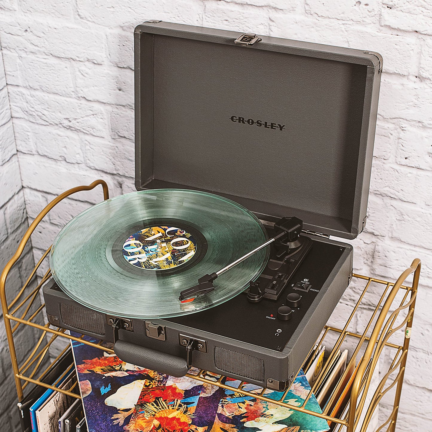 Crosley CR8005F-SG Cruiser Plus Vintage 3-Speed Bluetooth in/out Suitcase Turntable, Slate