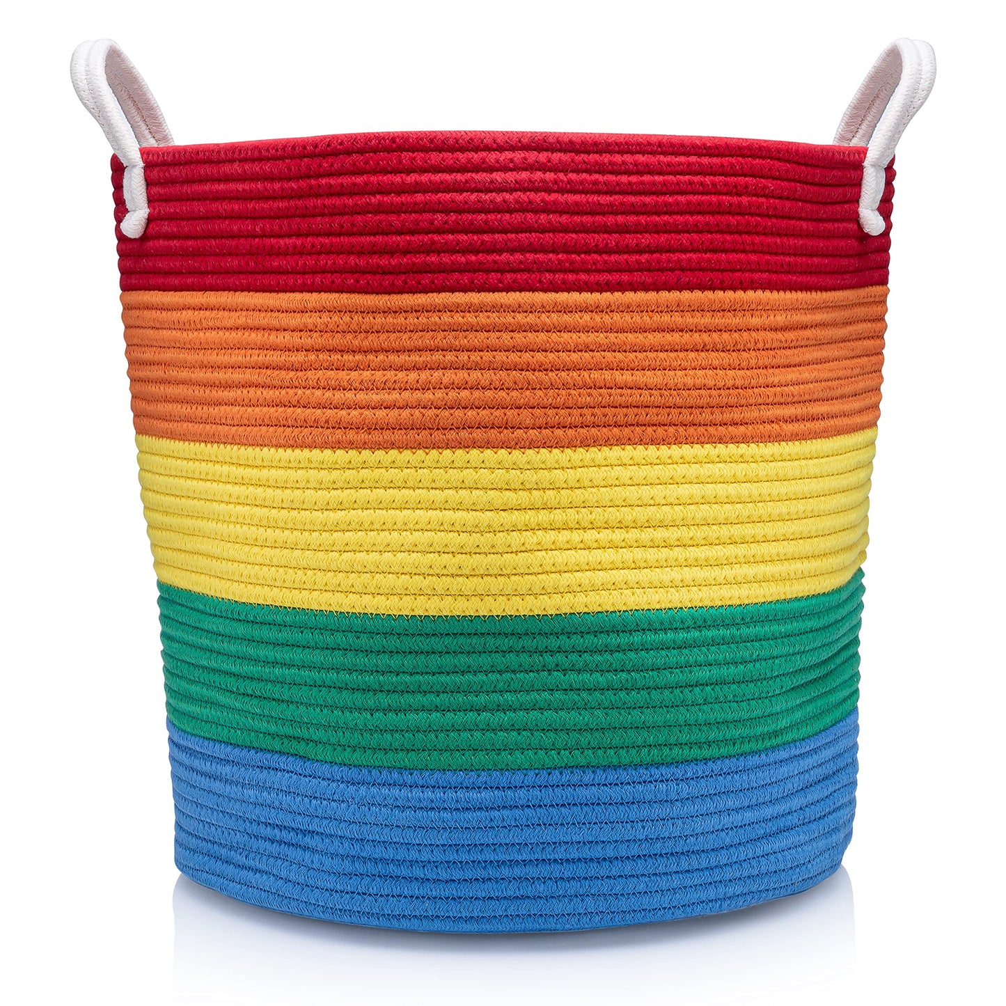 Large Rainbow Baby Laundry Basket Blanket Holder Rainbow Classroom Decor Toy Organizers And Storage Basket For Blankets Woven Basket With Handles Cotton Rope Basket 16"x16"x16"