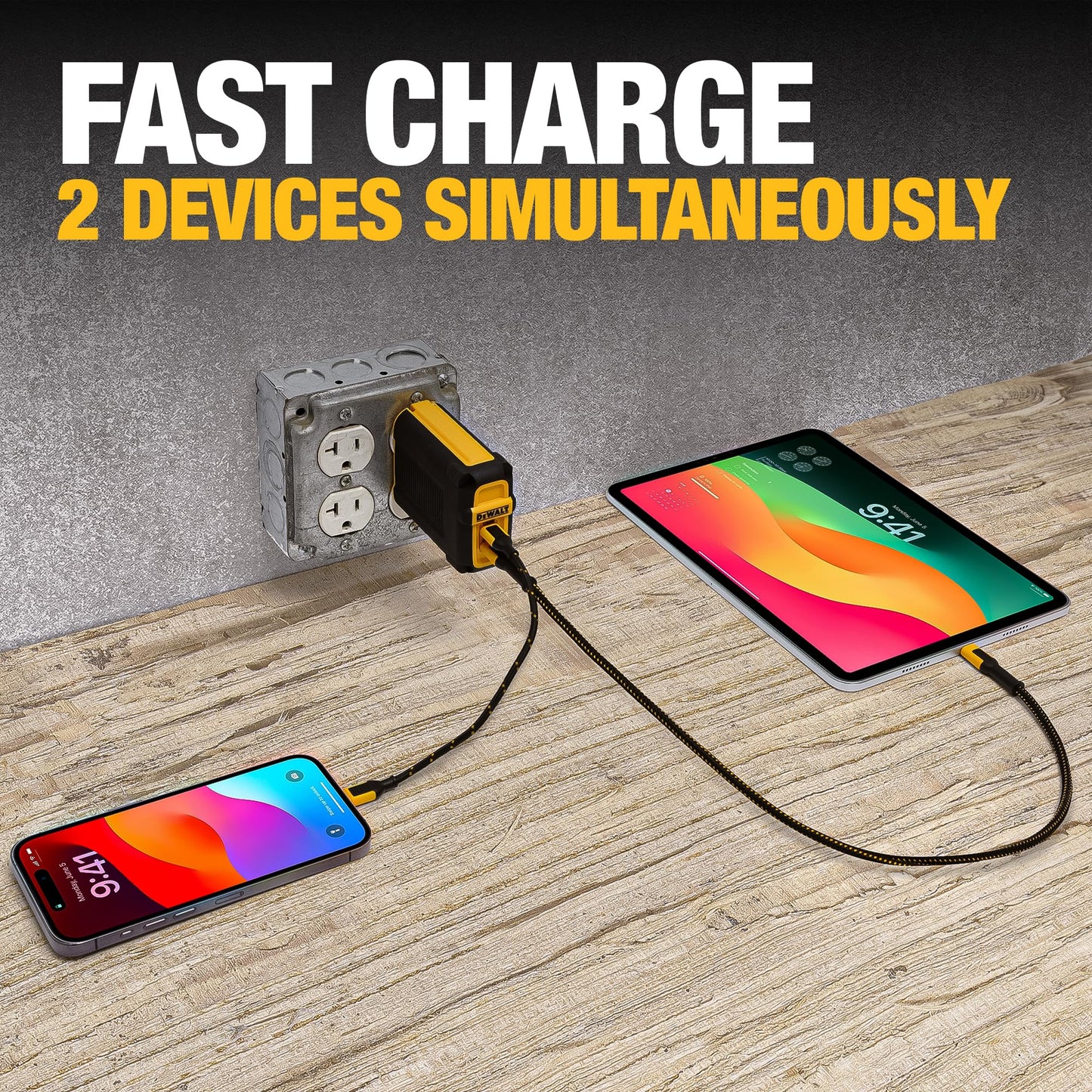 DEWALT 100W USB C Charger Block(GAN), Cargador de Pared Compacto rápido de 2 Puertos para MacBook Pro, MacBook Air, Google Pixelbook, ThinkPad, DELL XPS, iPad Pro, Galaxy S22/S20, iPhone 16/15/14/Pro