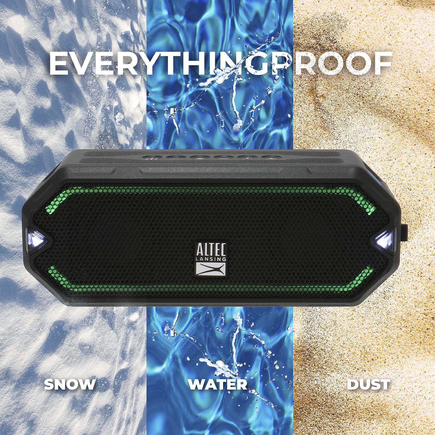 Altec Lansing - Altavoz Bluetooth inalámbrico HydraJolt, altavoces portátiles impermeables con cargador de teléfono integrado y luces, a prueba de todo al aire última intervensión, a prueba de golpes,