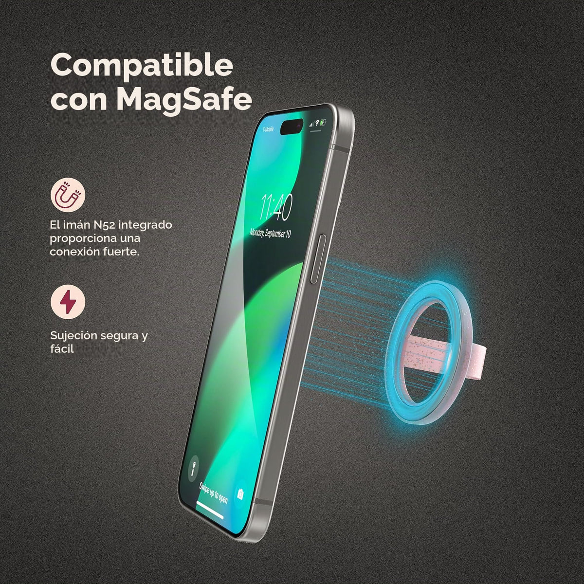 Soporte Magnético para Teléfono Compatible con MagSafe Rosa Purpurina