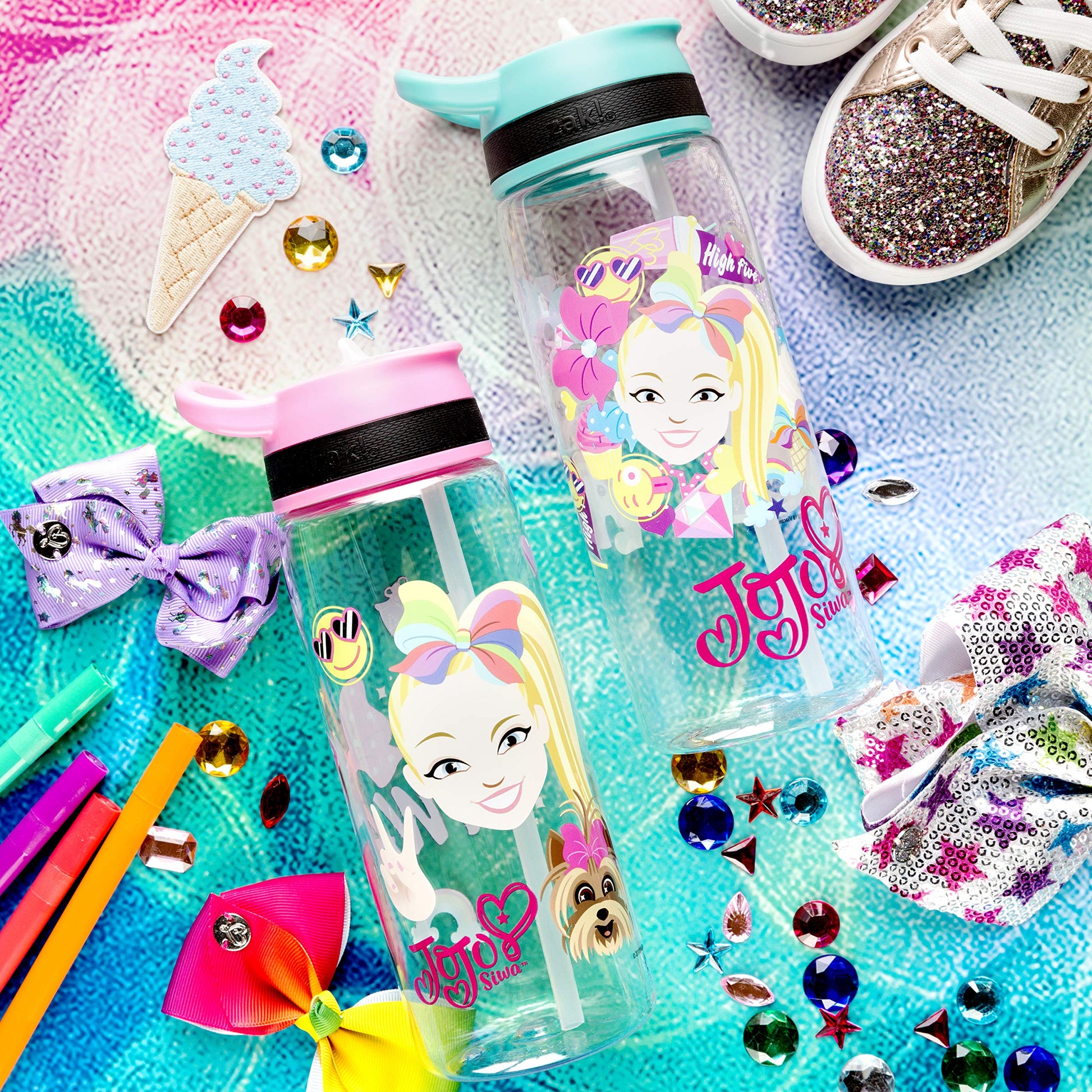 Botella de Agua Tritán Zak Designs Azul con Pajita y Lazo de Transporte para Niñas