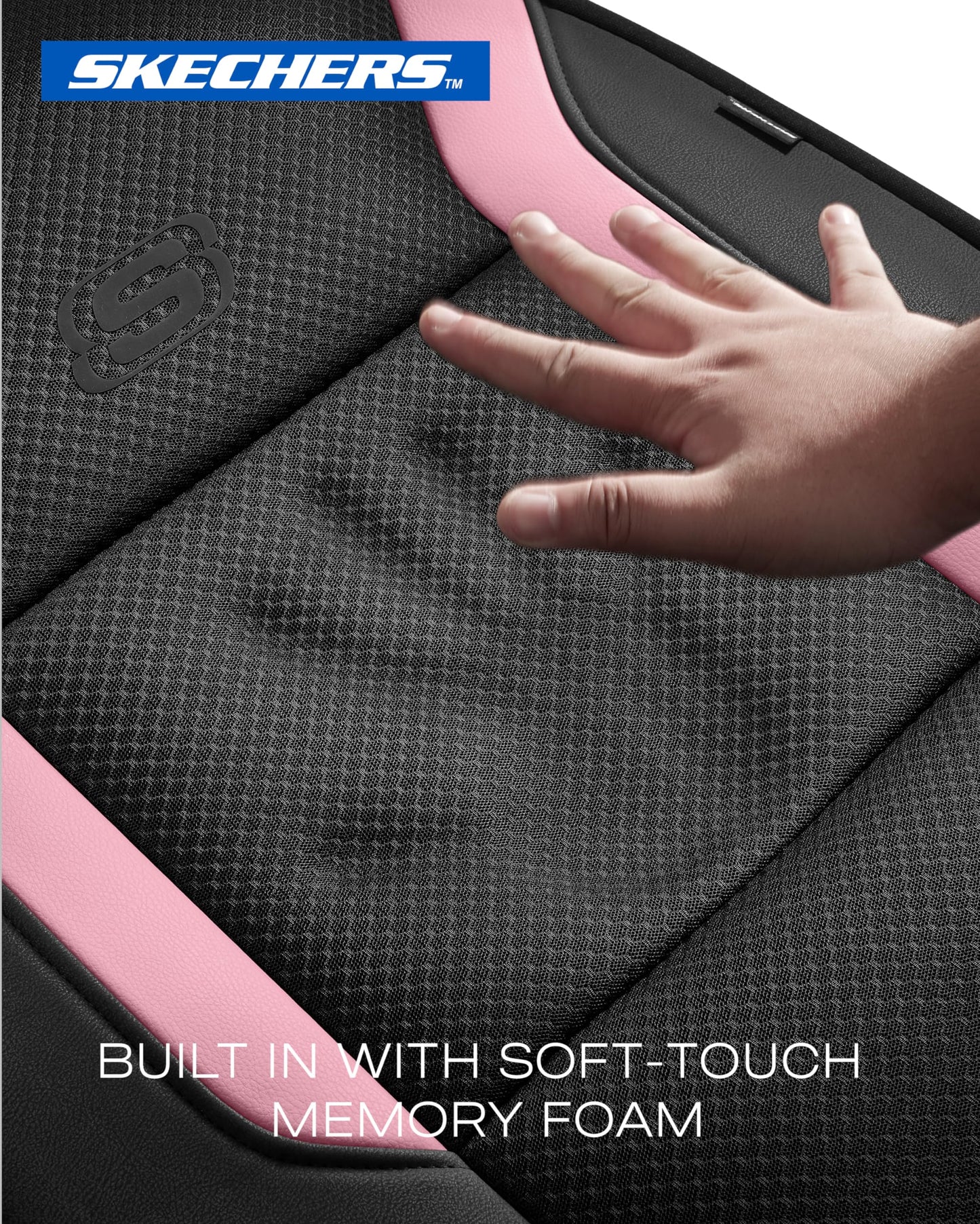 Skechers Memory Foam™ - Fundas gruesas de malla refrescante para asiento de vehículos, compatible con bolsas de aire, comodidad y protección para la mayoría de vehículos, juego completo color rosa