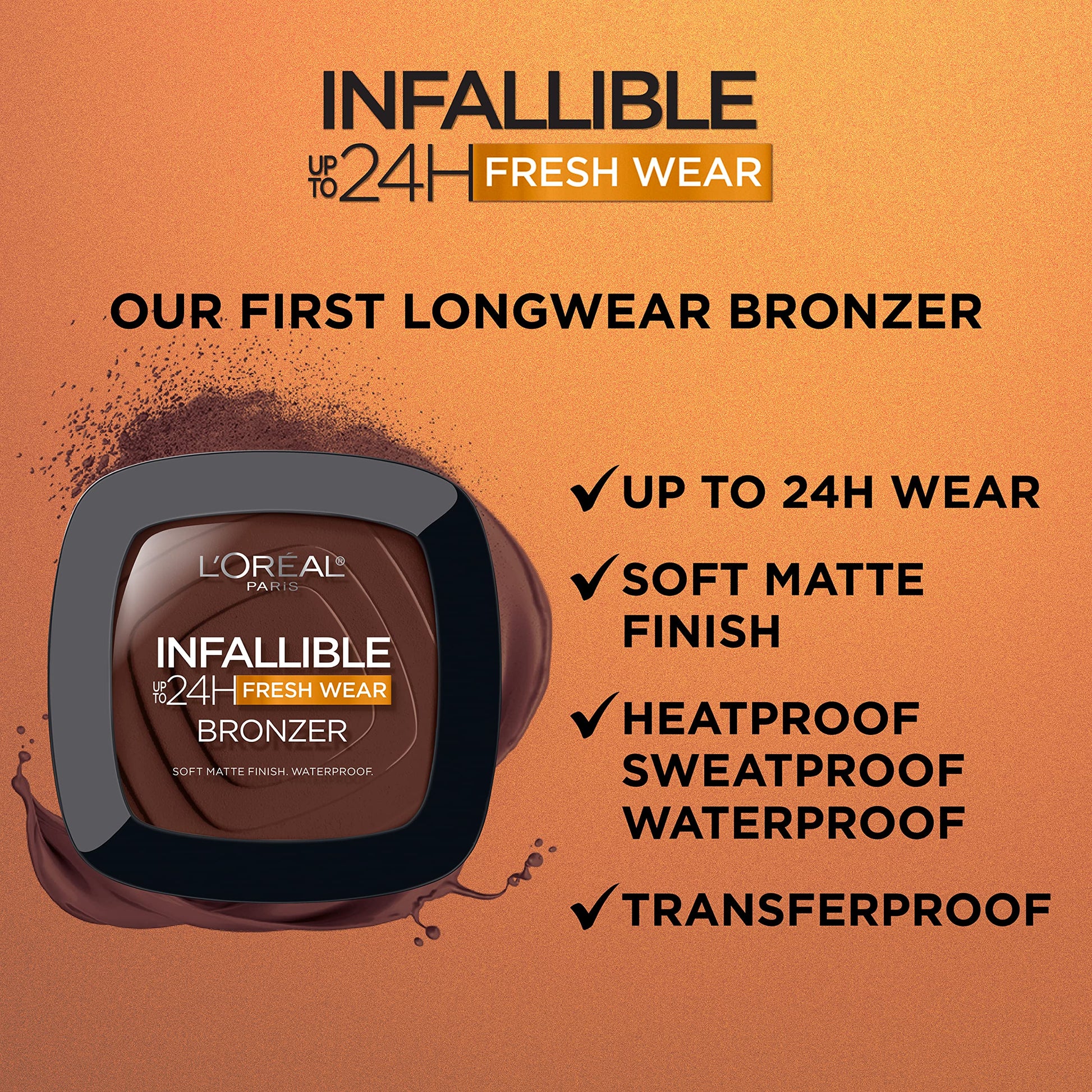 L'Oréal Paris, Infallible 32h Freshwear Soft Matte Bronzer, Tono 350 medium, 9g