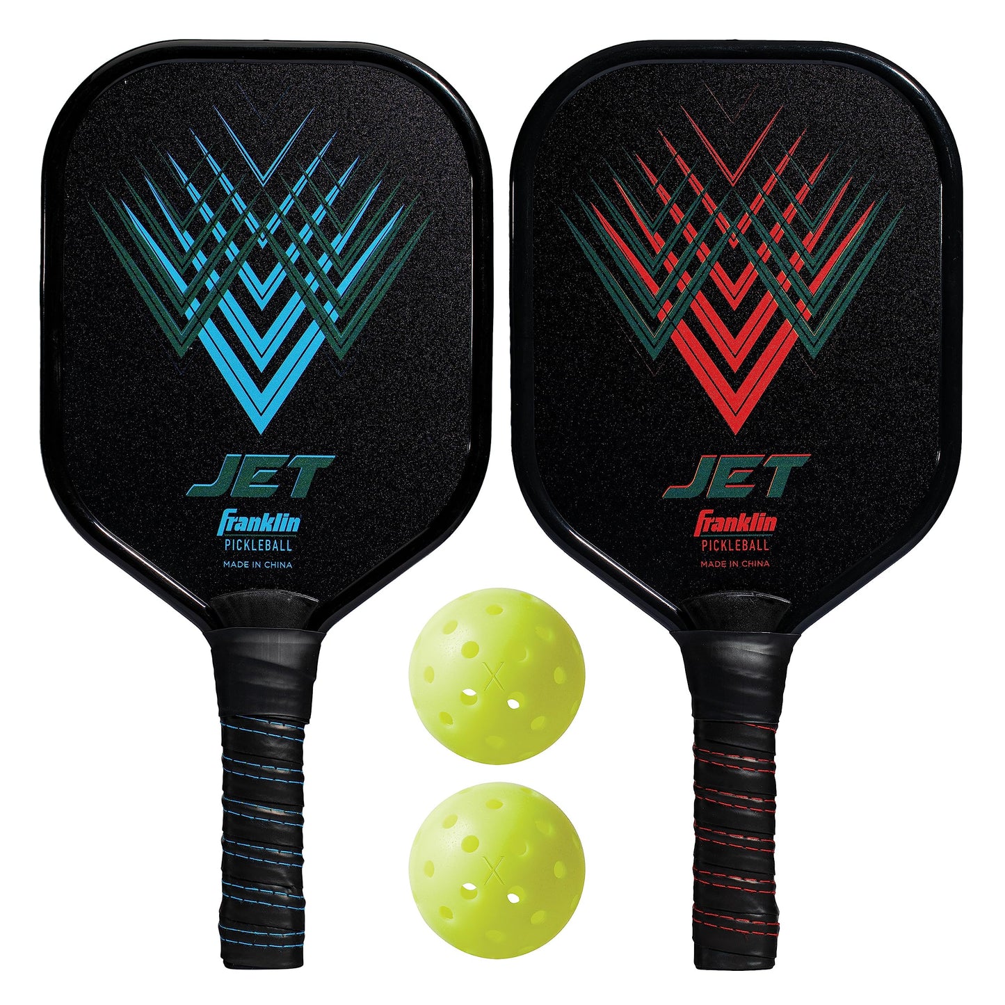 Franklin Sports Juego de Palas de Pickleball + Bolas de Iniciación – 2 Raquetas + 2 Bolas X-40 – Aprobado por Estados Unidos