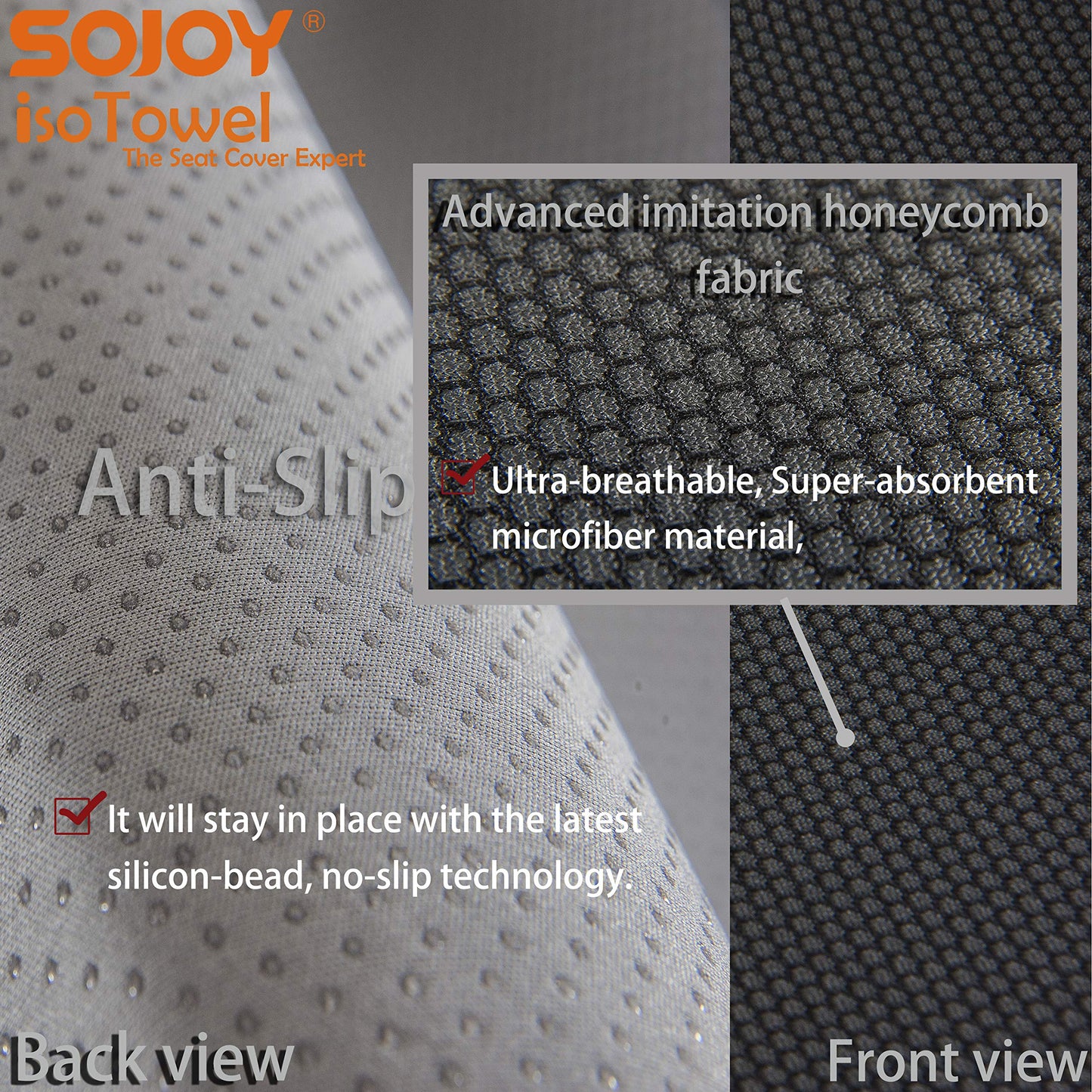 Sojoy IsoTowel Funda para Asiento Delantero de Coche - Protector de Asiento de Coche de Microfibra Absorbe Sudor de Secado Rápido Antideslizante Funda Toalla para Asiento - Tela Panal Cuatro