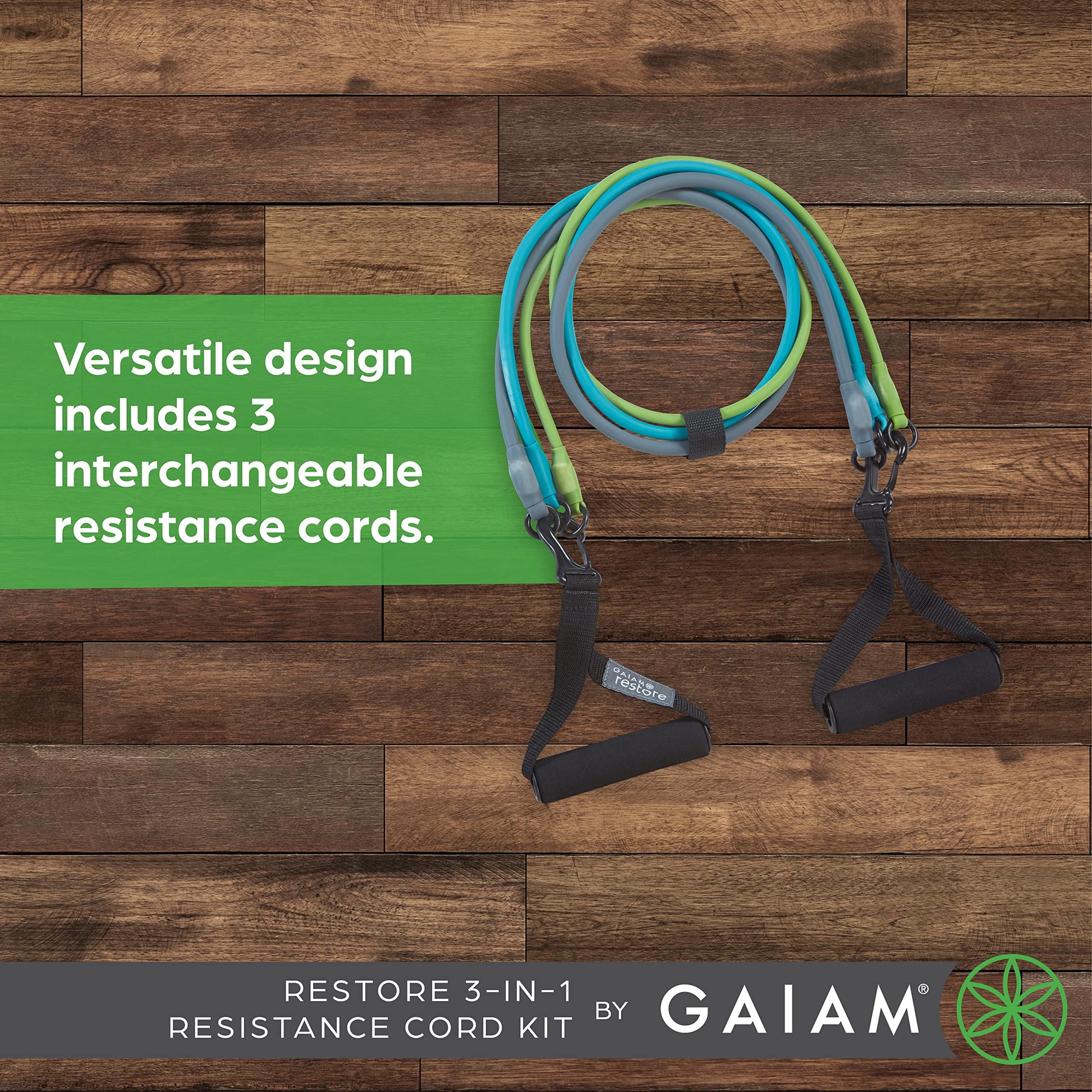 Gaiam - Kit de Banda de Resistencia 3 en 1 con Asas de Agarre cómodo y Bandas de Fuerza Intercambiables para Entrenamiento de Alta Intensidad