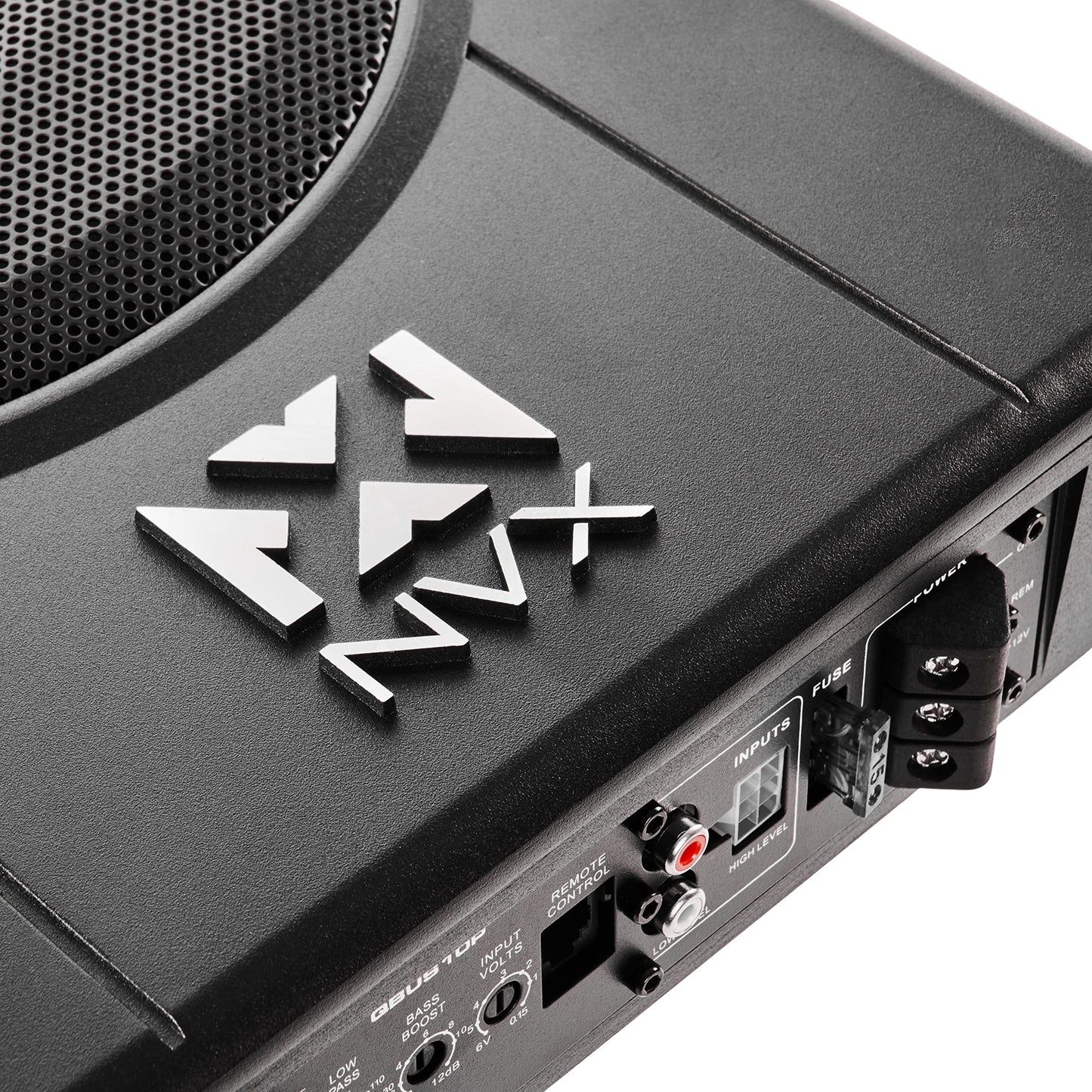 NVX Sistema de subwoofer universal amplificado y cargado de 10 pulgadas con puerto bajo asiento