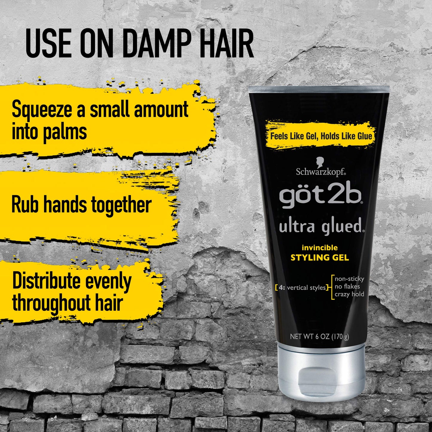 Got2b Ultra Glued Invincible Styling Gel para el cabello, 6 onzas (Paquete de 3)