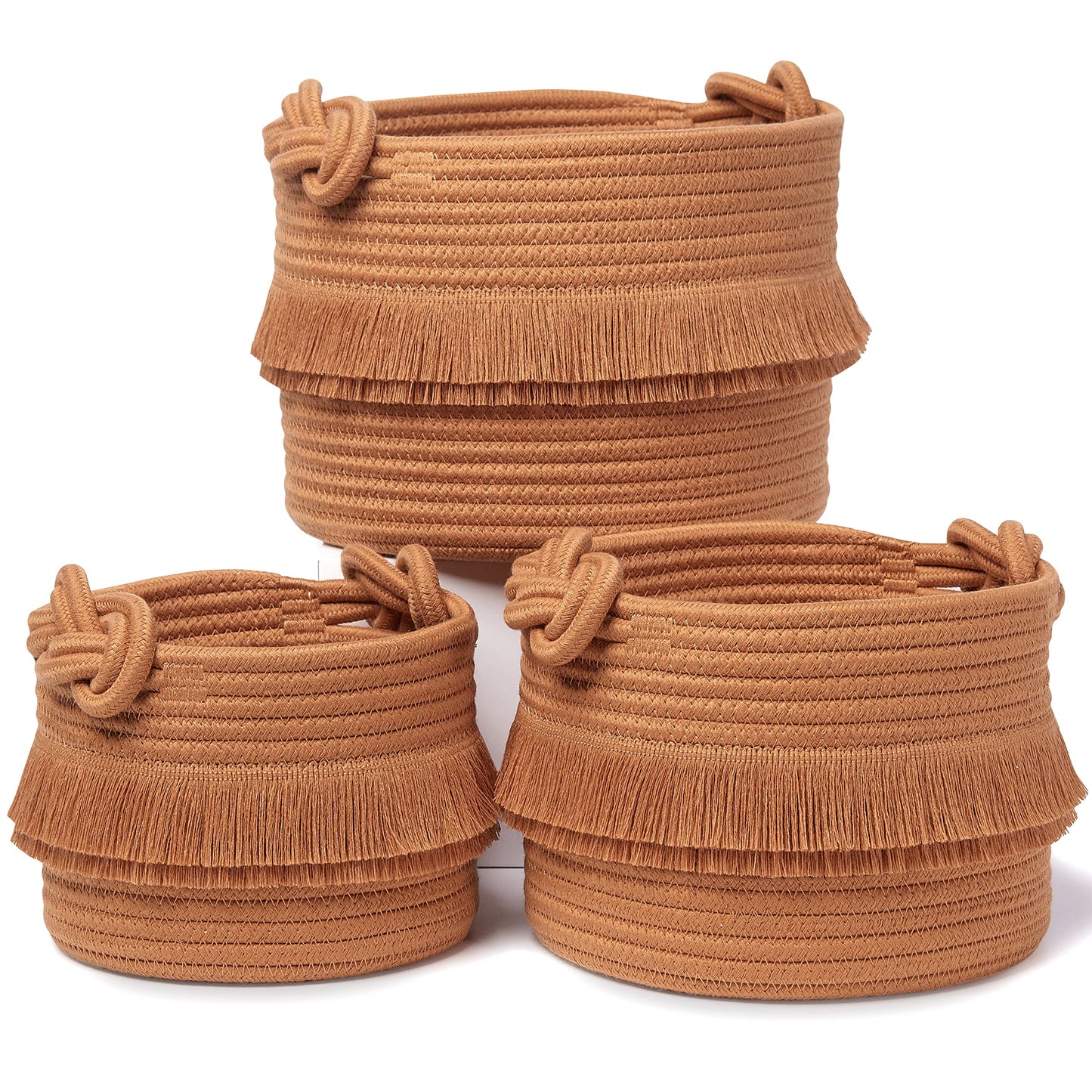NaturalCozy Set de 3 canastas de almacenamiento de decoración boho con cuerda de algodón tejida para organizar! Canasta pequeña para cosas de bebé, canasta para baby shower, canasta de regalo, canasta