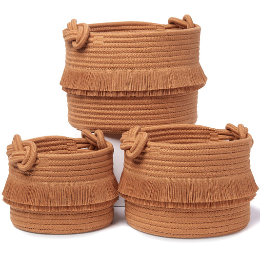 NaturalCozy Set de 3 canastas de almacenamiento de decoración boho con cuerda de algodón tejida para organizar! Canasta pequeña para cosas de bebé, canasta para baby shower, canasta de regalo, canasta