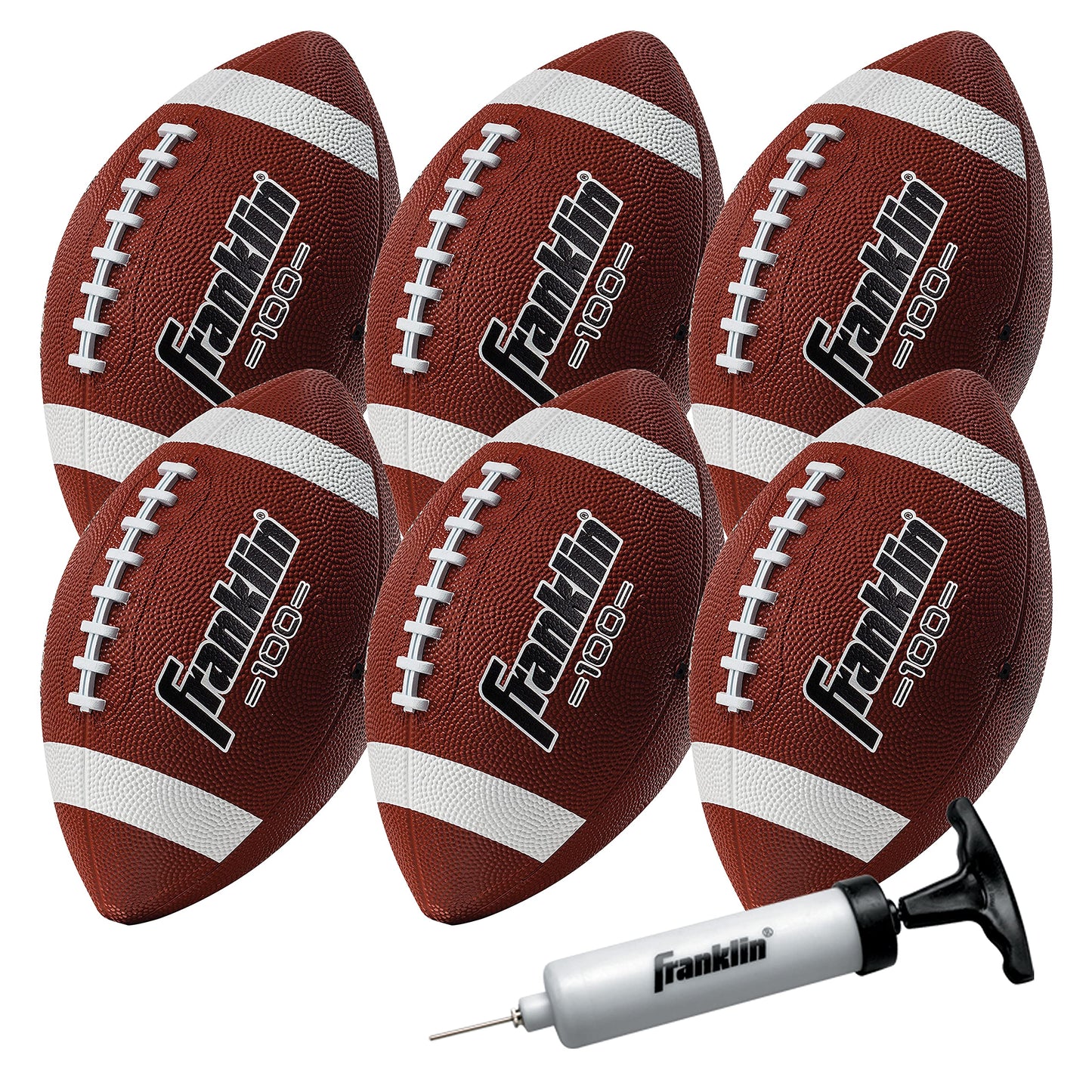 Franklin Sports - Pelotas de fútbol Junior Grip-Rite 100 - Balones de fútbol de Goma para niños - Balones de fútbol Juveniles - Paquete de 6 Pelotas de fútbol con Bomba - café/Blanco