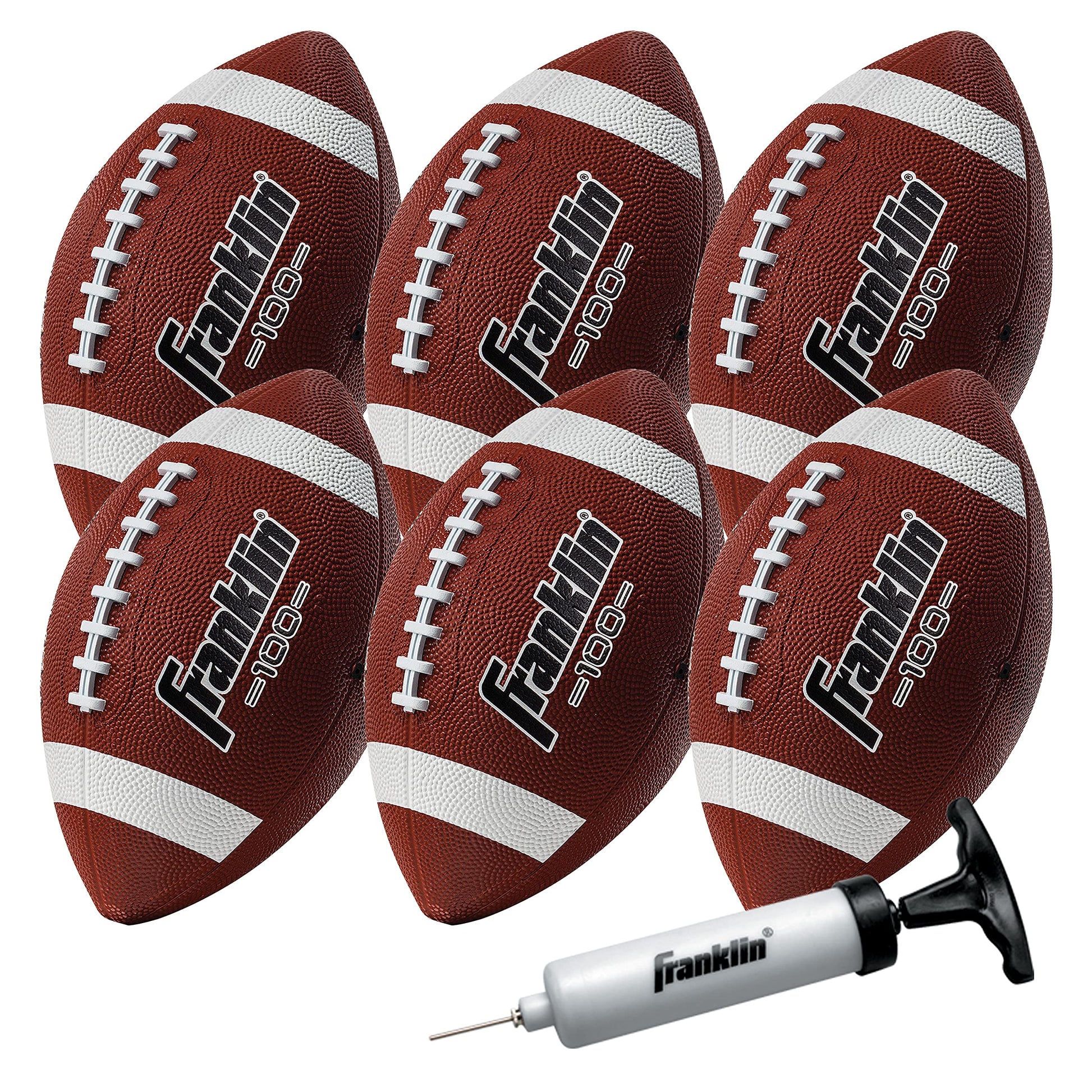 Franklin Sports - Pelotas de fútbol Junior Grip-Rite 100 - Balones de fútbol de Goma para niños - Balones de fútbol Juveniles - Paquete de 6 Pelotas de fútbol con Bomba - café/Blanco