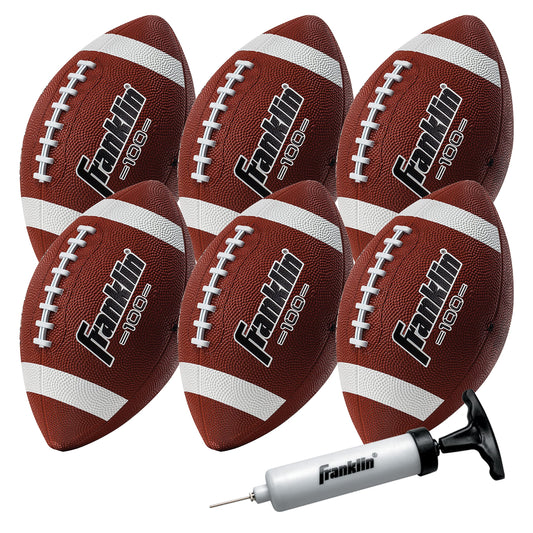 Franklin Sports - Pelotas de fútbol Junior Grip-Rite 100 - Balones de fútbol de Goma para niños - Balones de fútbol Juveniles - Paquete de 6 Pelotas de fútbol con Bomba - café/Blanco