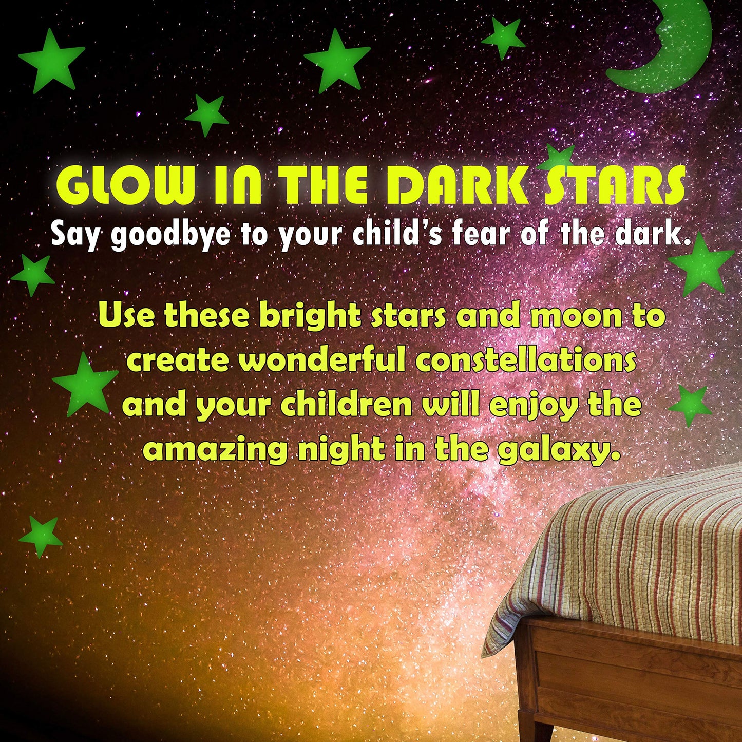 Juego de 201 pegatinas de luna grandes que brillan en la oscuridad con estrellas fluorescentes, luminosas de diferentes tamaños, decoración de techo para dormitorio de niños, fiesta de cumpleaños