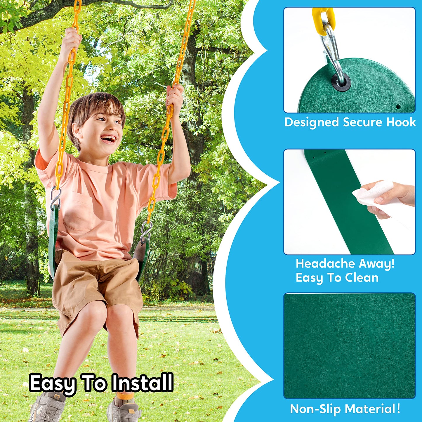 Columpios de Repuesto Green con Cadena 66" para Niños Juegos al Aire Libre 2 Pack