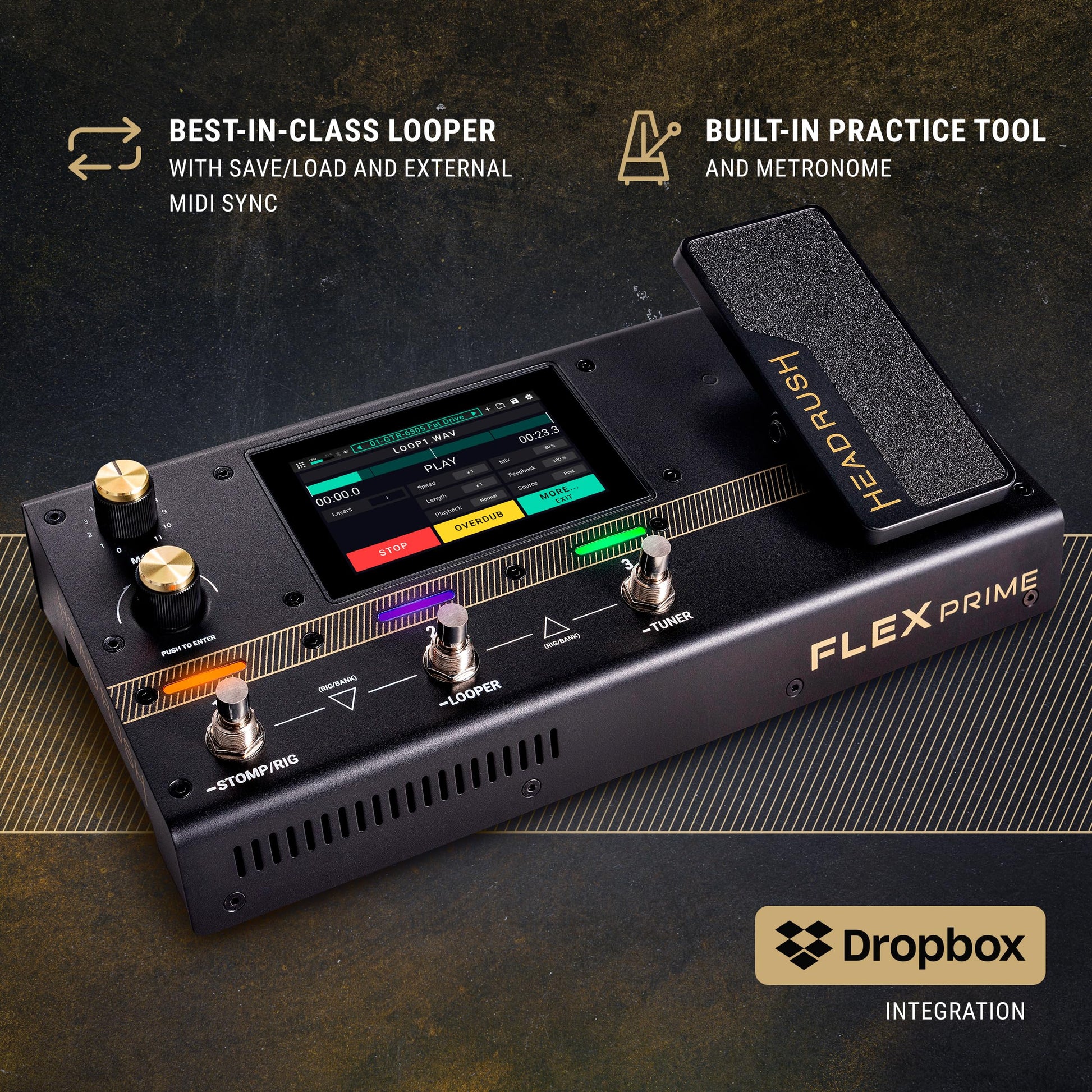 HeadRush Flex Prime - Pedal Multiefectos para Guitarra y Bajo y Procesador de Modelado de Amplis con Pantalla Táctil, Looper, WiFi, Bluetooth y USB