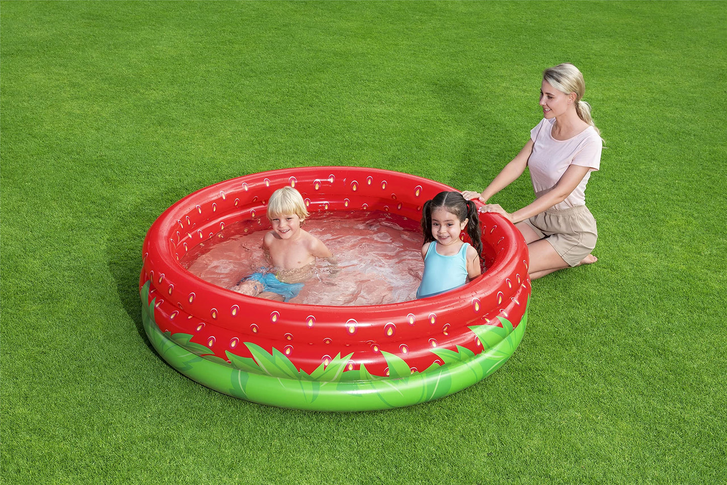 Bestway 51145 Alberca Inflable Redonda 1.60x.38cm 3 Anillos Decor Fruta, Rojo