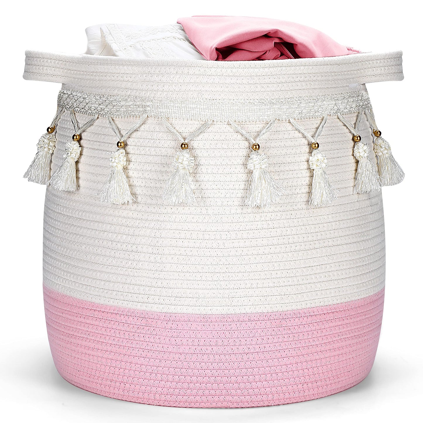 Childishness ndup Cesta grande de cuerda de algodón, cesta de almacenamiento tejida para juguetes, lavandería y manta organizadora, cesta redonda con asas para habitación de niños, 45 cm x 43 cm