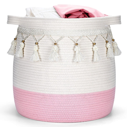 Childishness ndup Cesta grande de cuerda de algodón, cesta de almacenamiento tejida para juguetes, lavandería y manta organizadora, cesta redonda con asas para habitación de niños, 45 cm x 43 cm