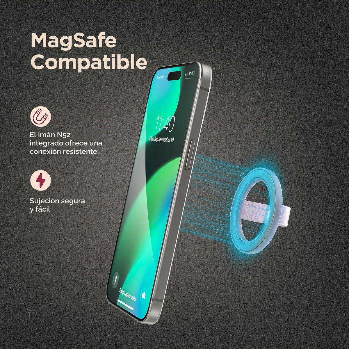 Soporte Magnético para Teléfono con Anillo Morado Purpurina Compatible con MagSafe