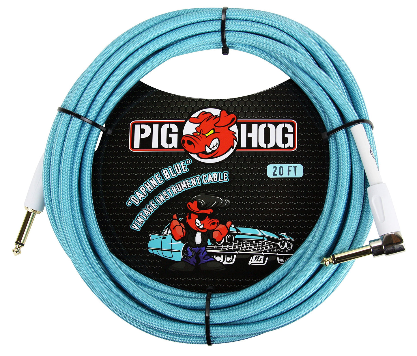 Cable para Guitarra Pig Hog Daphne Blue Right-Angle de 6 Metros