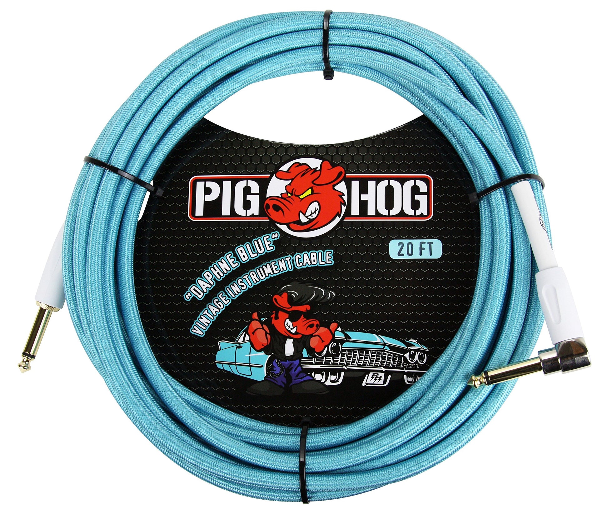 Cable para Guitarra Pig Hog Daphne Blue Right-Angle de 6 Metros