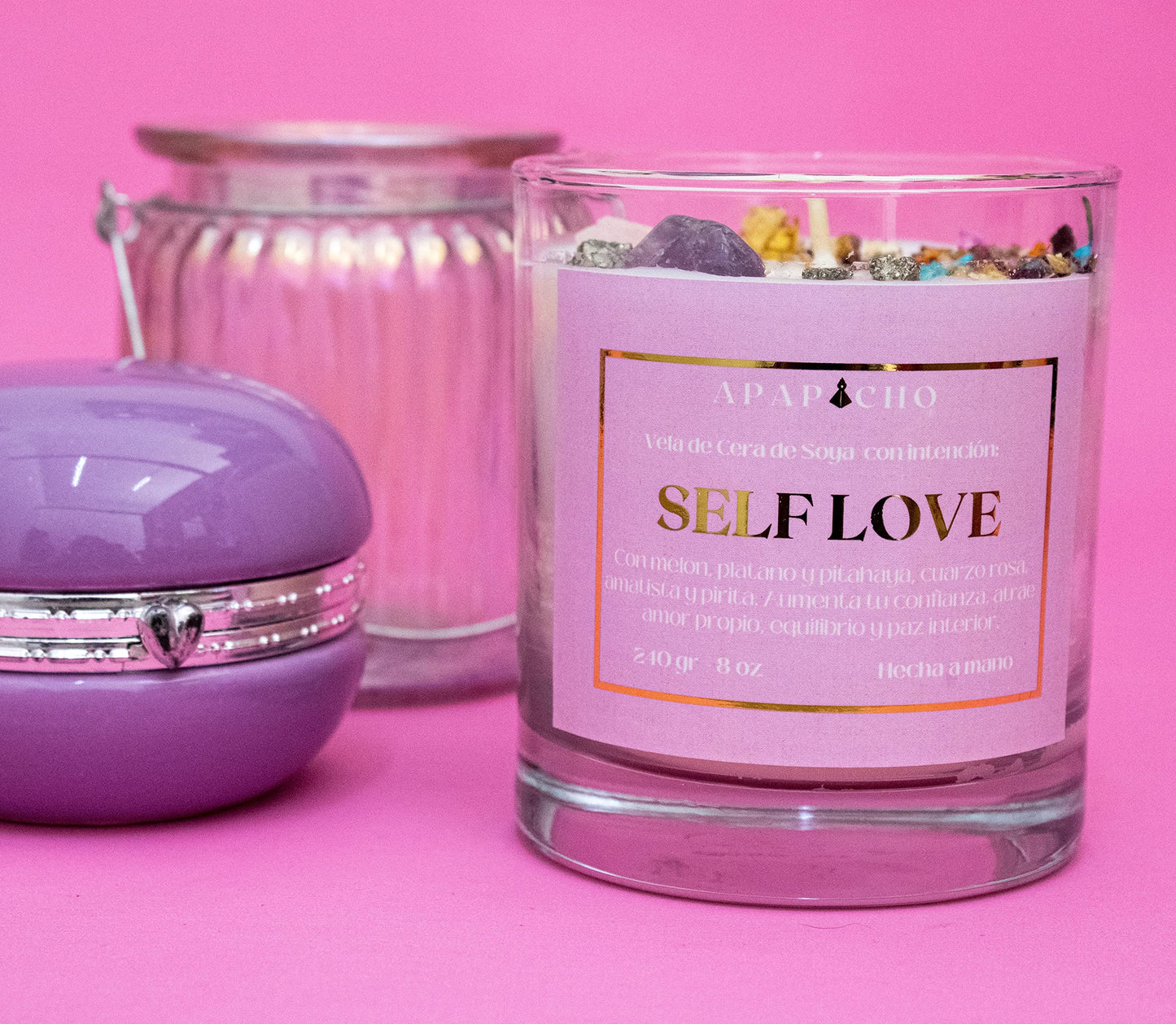 Fuwu, velas aromaticas cera de soya, cuarzos naturales, velas decorativas hechas a mano flores secas para decoracion y aromatizantes para hogar, velas aromaticas relajantes (Melón, plátano y pitahaya)