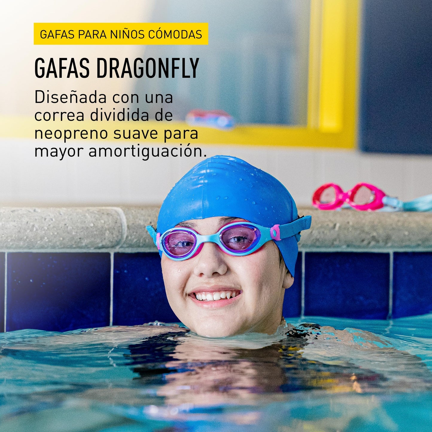 FINIS DragonFly - anteojos de natación para niños, de 3 a 8 años, protección UV, correa de neopreno flotante, ajuste de silicona suave, carcasa