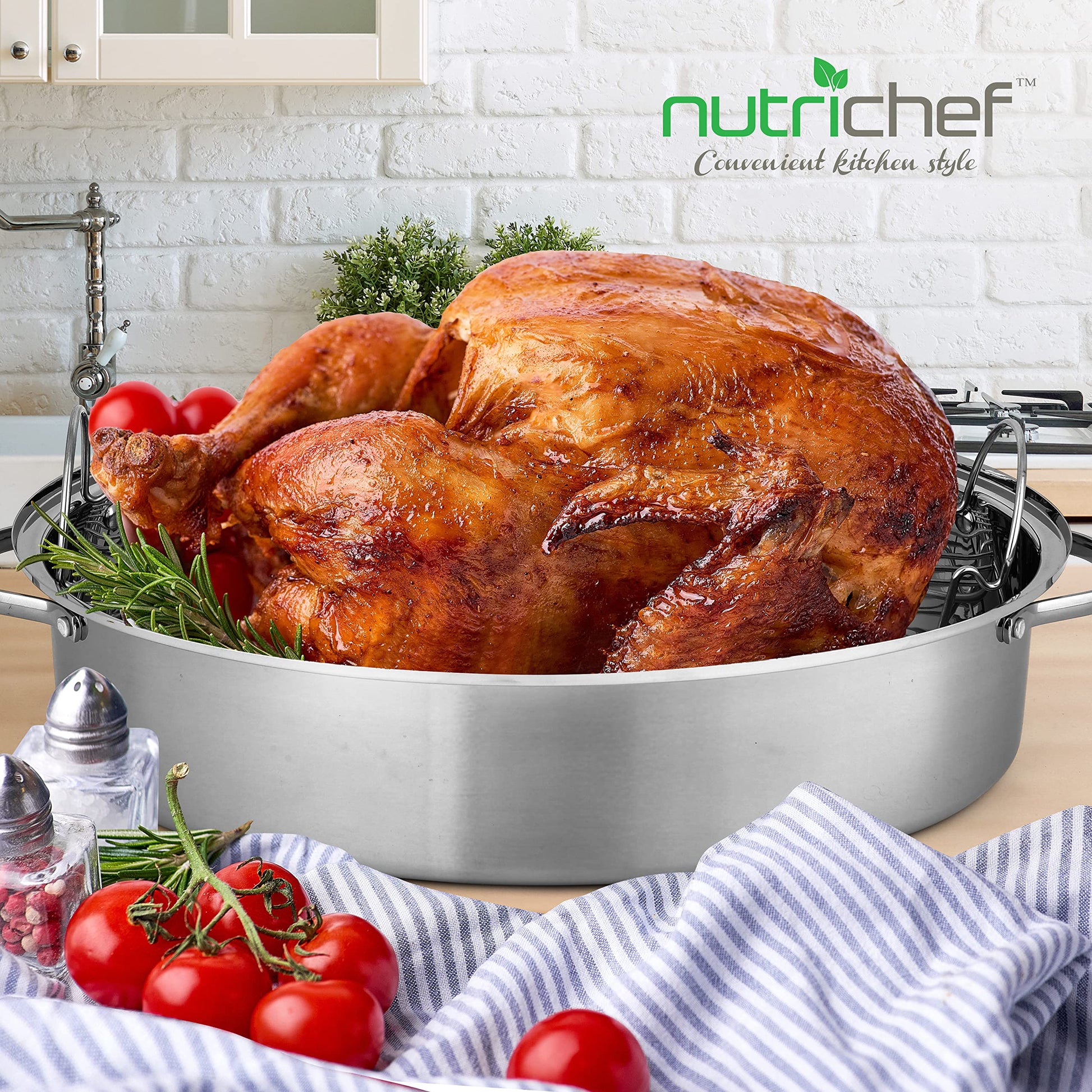 Sartén Ovalado NutriChef Acero Inoxidable Asas Anchas y Estante Extraíble