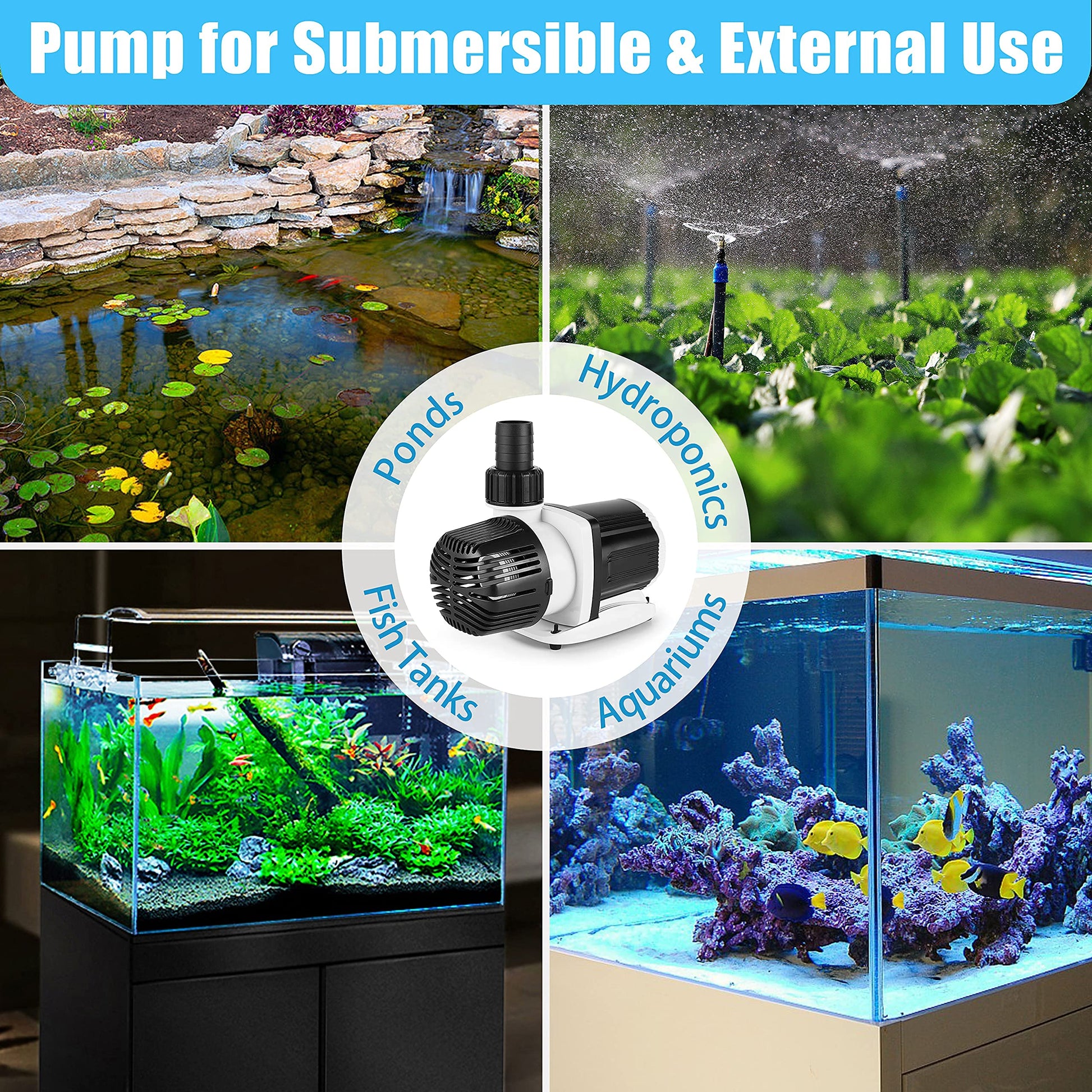 Bomba de Acuario Orlushy dc-9000 Marina Azul Controlable 60W 2377GPH para Peces Arrecife y Agua Dulce