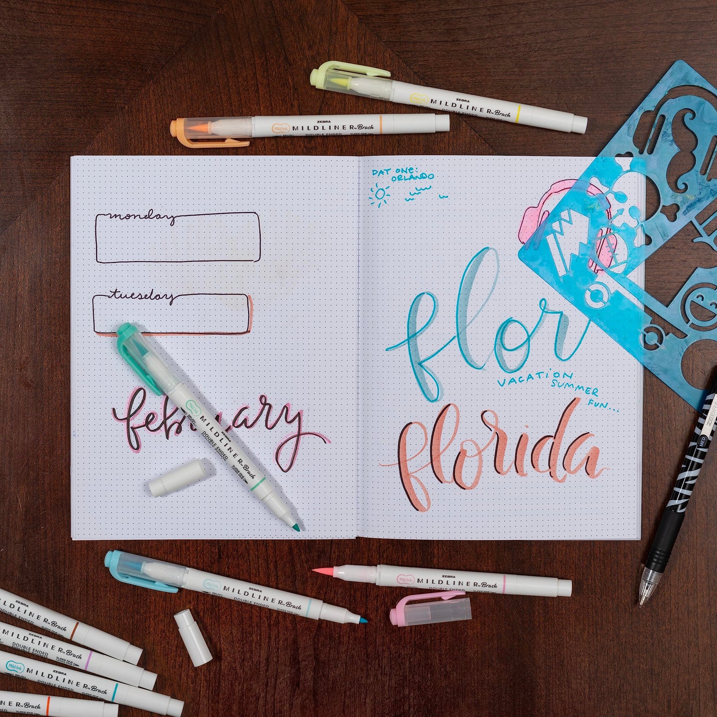Zebra - Mildliner Brush Pincel De Punta Fina Y Pincel/Plumon Colores Variados 15 Piezas México
