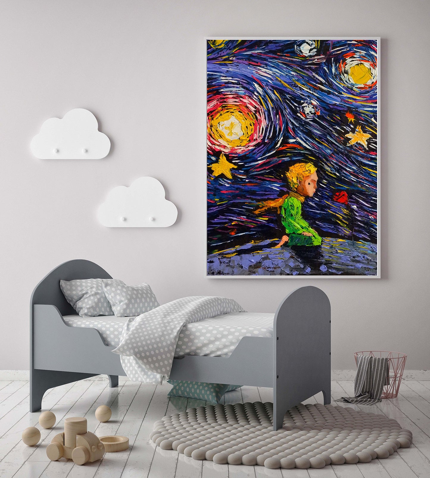 Uhomate El Príncipe Fox Le Petit Prince Little Prince Vincent Van Gogh Carteles de noche estrellada para el hogar, lona para pared, decoración de cuarto de bebé, decoración de pared para sala de estar