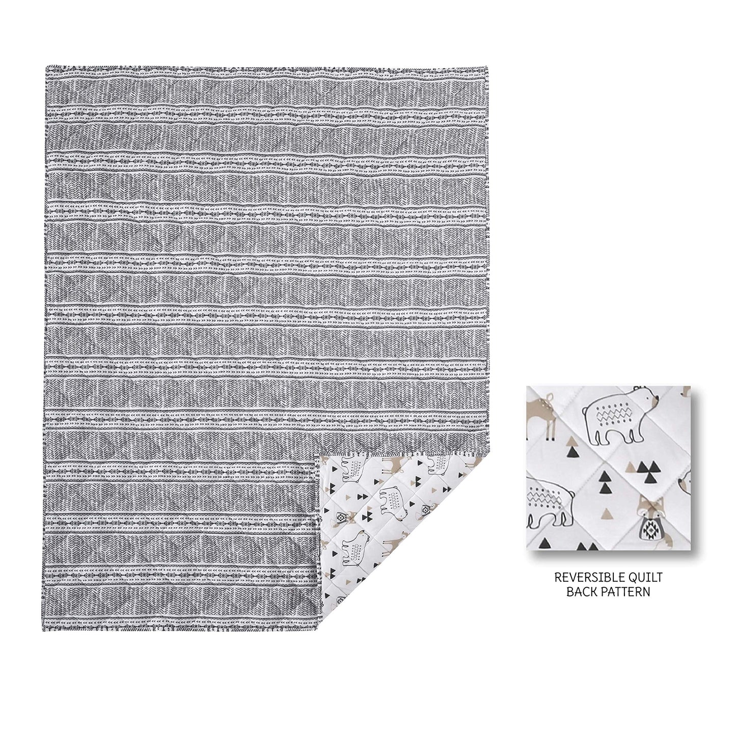 Levtex Baby Bailey Bear, animales, bosque, carbón, beige, blanco, juego de 5 piezas para niños pequeños, ropa de cama neutra para niños, edredón reversible, sábana bajera, sábana encimera, funda de