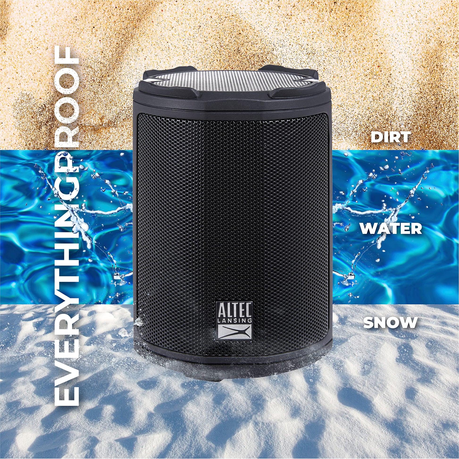 Altec Lansing - Altavoz Bluetooth inalámbrico HydraMotion con Sonido de 360 Grados, portátil IP67 Impermeable para Exteriores, a Prueba de Golpes, a Prueba de Nieve, a Prueba de Todo, 12 Horas de